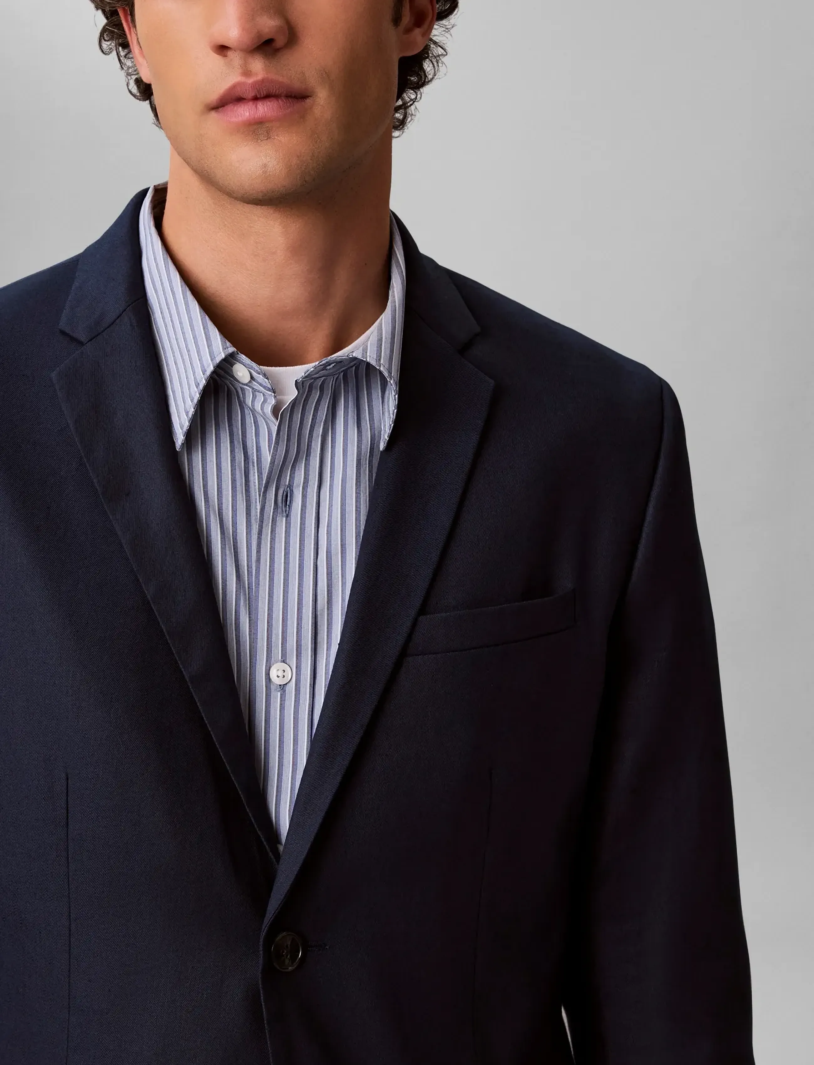 Calvin Klein - LS LINEN LYOCELL SLIM BLAZER - enkeltradede blazere - dark sapphire - 4