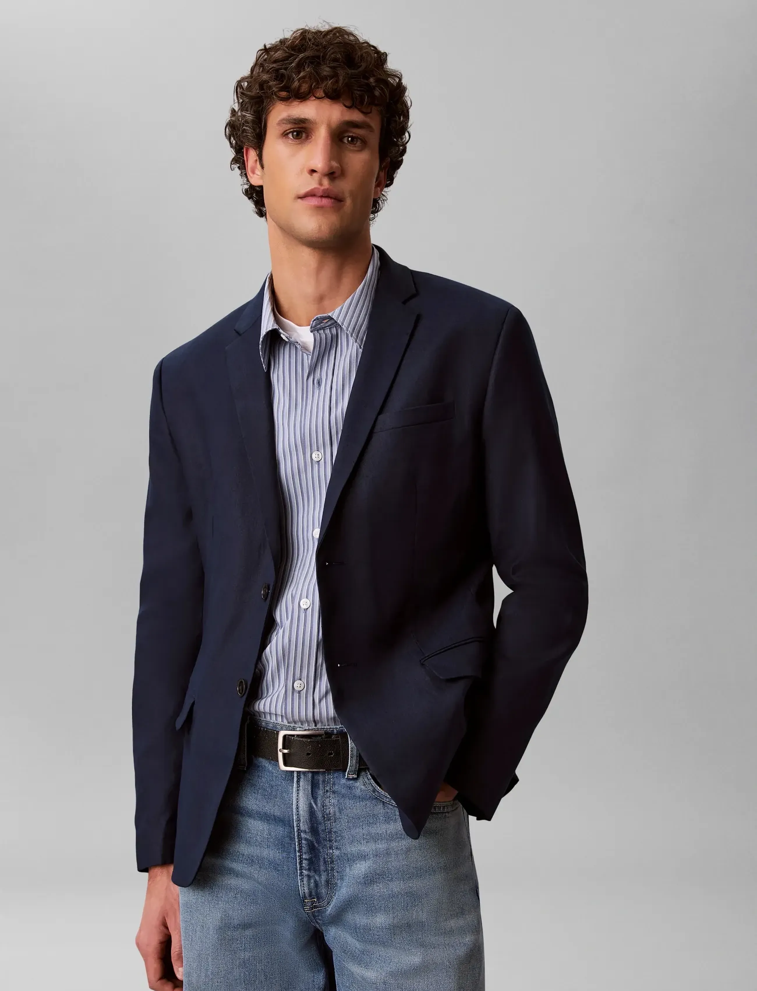 Calvin Klein - LS LINEN LYOCELL SLIM BLAZER - enkeltradede blazere - dark sapphire - 5