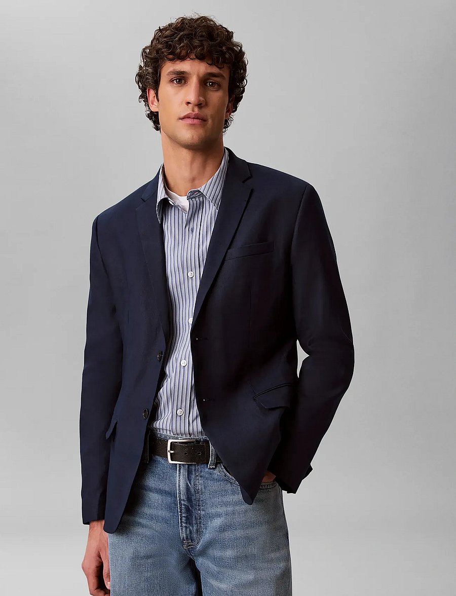 Calvin Klein - LS LINEN LYOCELL SLIM BLAZER - Ühe rinnatisega pintsakud - dark sapphire - 5