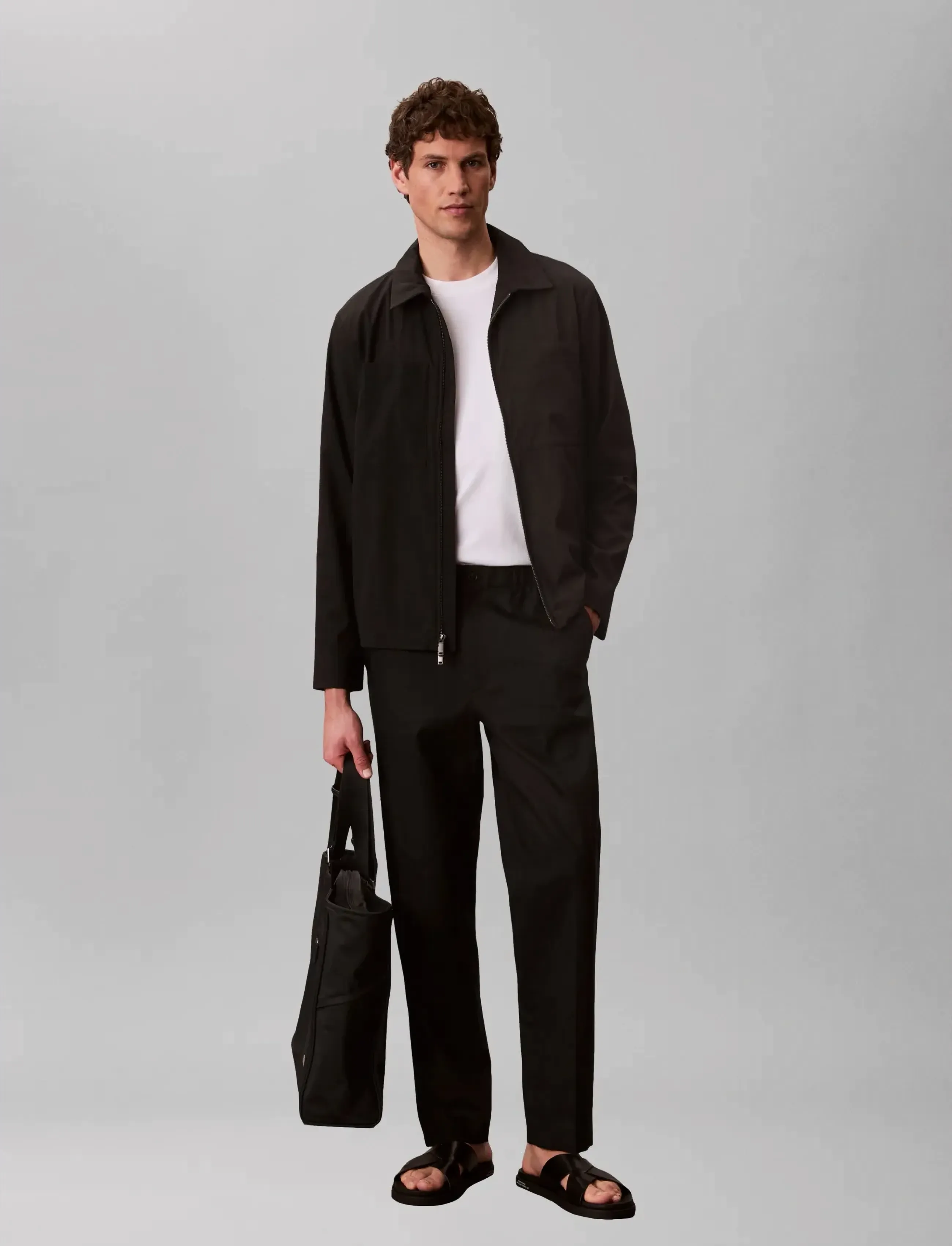 Calvin Klein Ls Seersucker Blouson Jacket, Mænd, Seersucker Blouson Jakke, Sort, Str: L