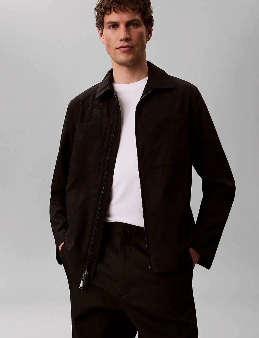 Calvin Klein - LS SEERSUCKER BLOUSON JACKET - fall jackets - black - 4