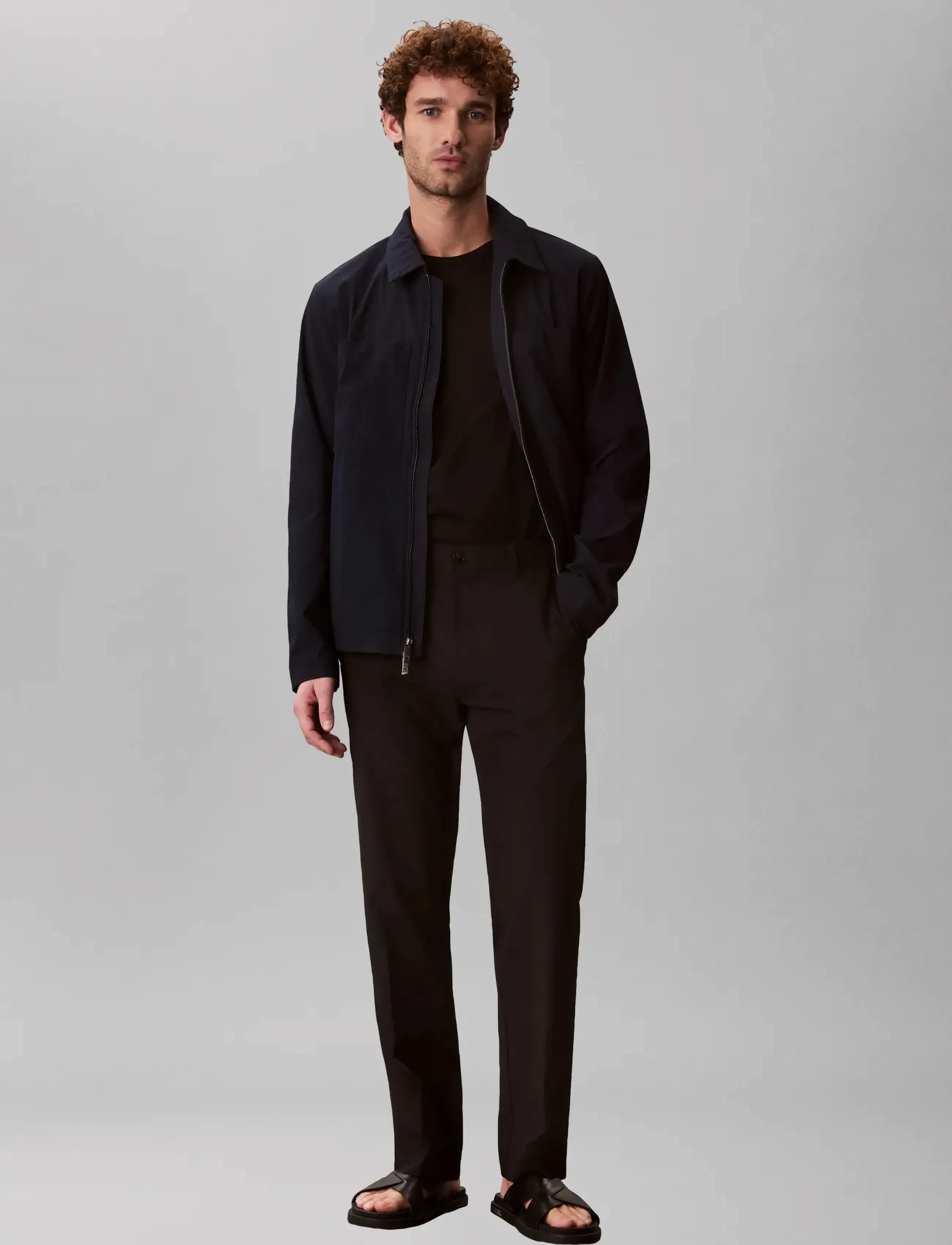 Calvin Klein LS SEERSUCKER BLOUSON JACKET - Kläder - DARK SAPPHIRE / navy