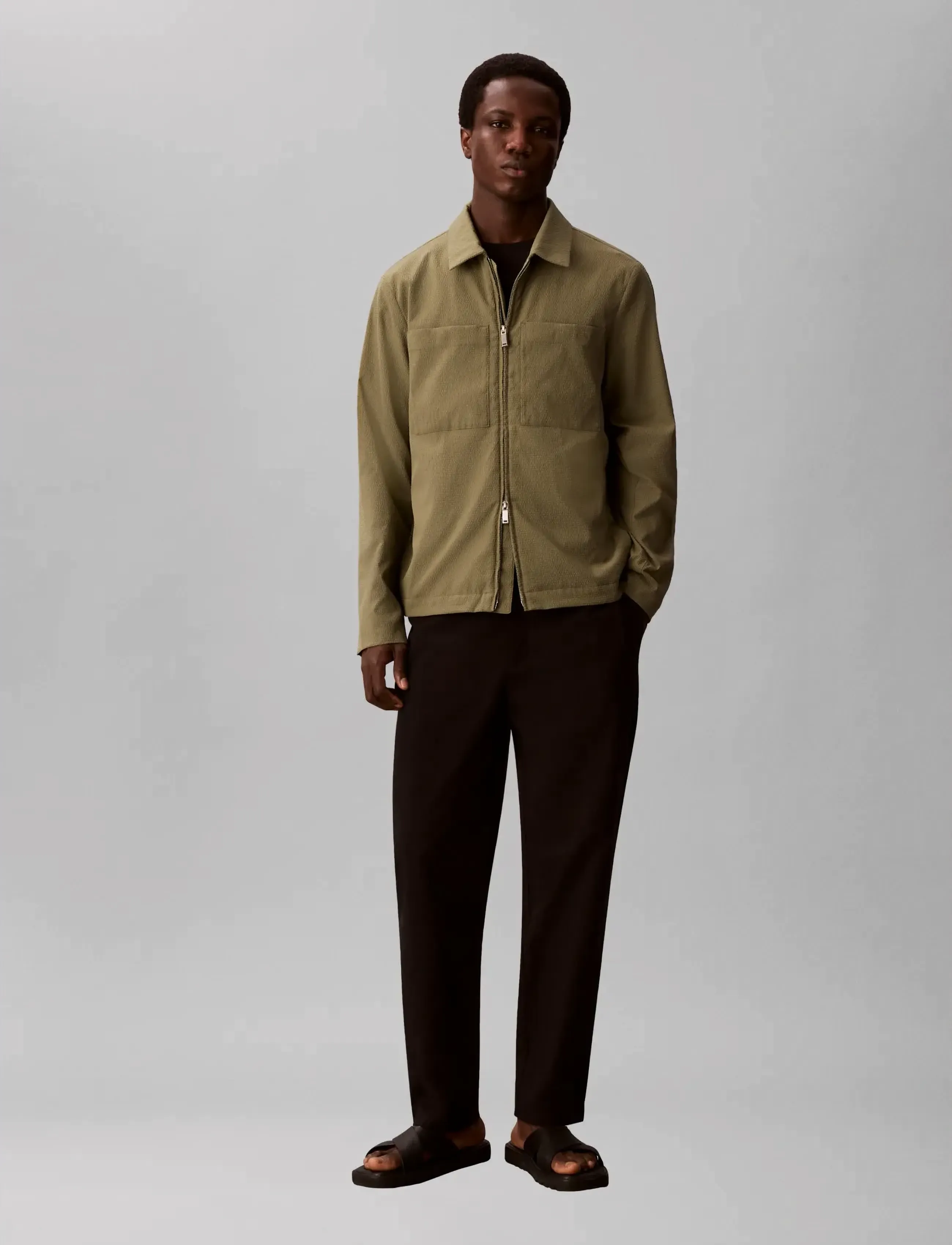 Calvin Klein LS SEERSUCKER BLOUSON JACKET - Ytterkläder - DEEP LICHEN GREEN / khaki/green