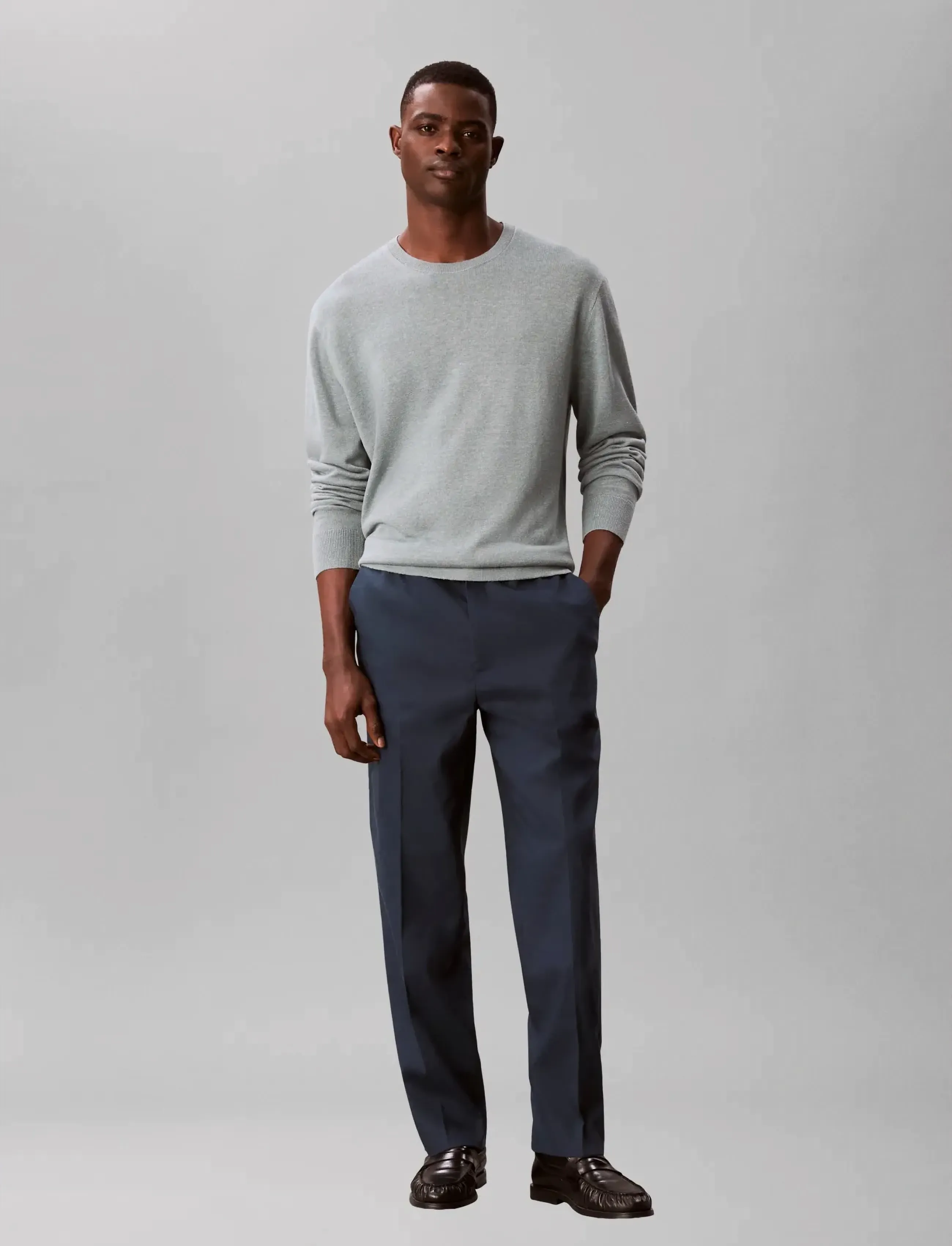Calvin Klein TAPERED LINEN LYOCELL PANT - Tøj - NAVY STONE / navy