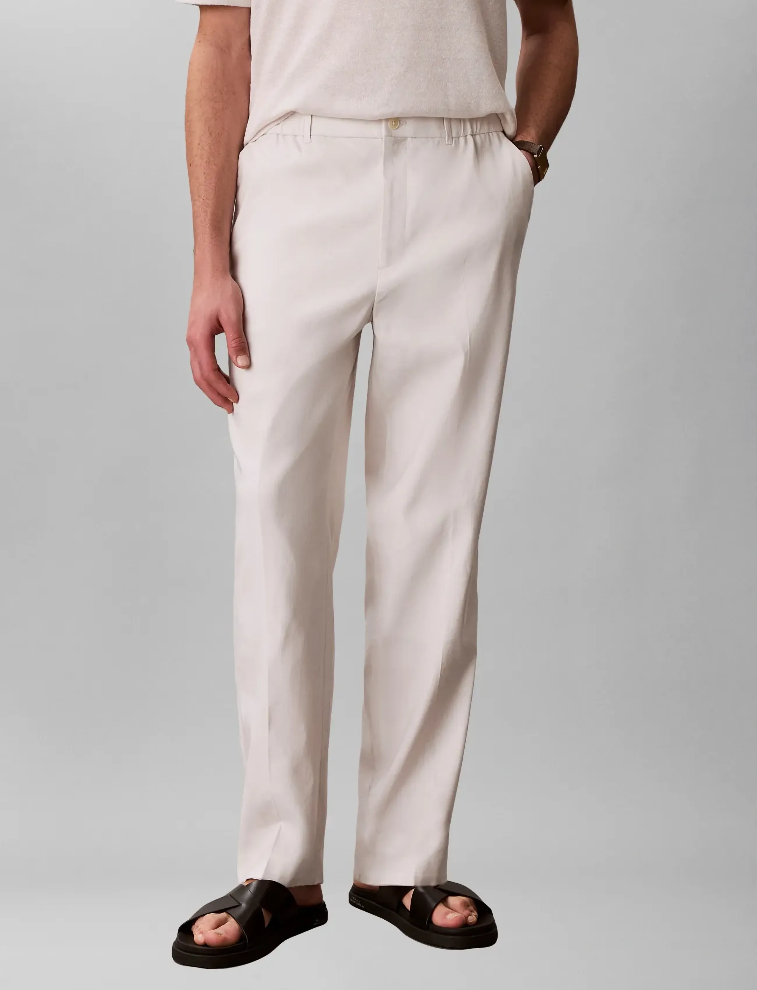 Calvin Klein TAPERED LINEN LYOCELL PANT - Püksid - WHITE SAND / cream