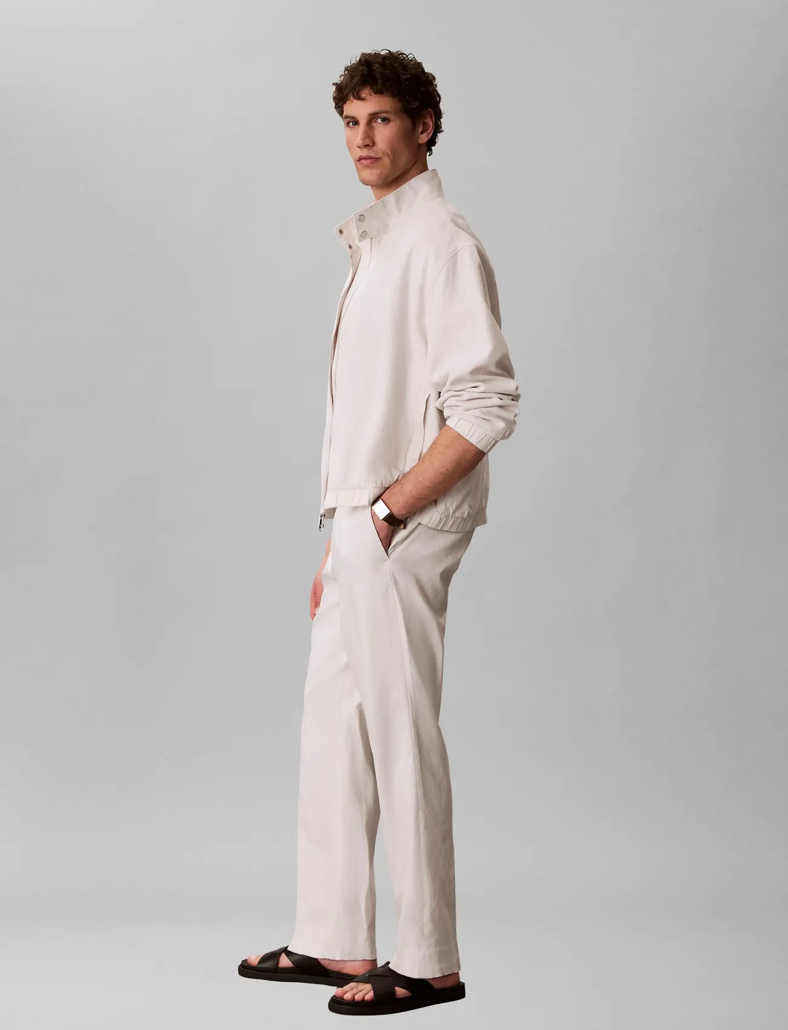 Calvin Klein - TAPERED LINEN LYOCELL PANT - hørbukser - white sand - 4