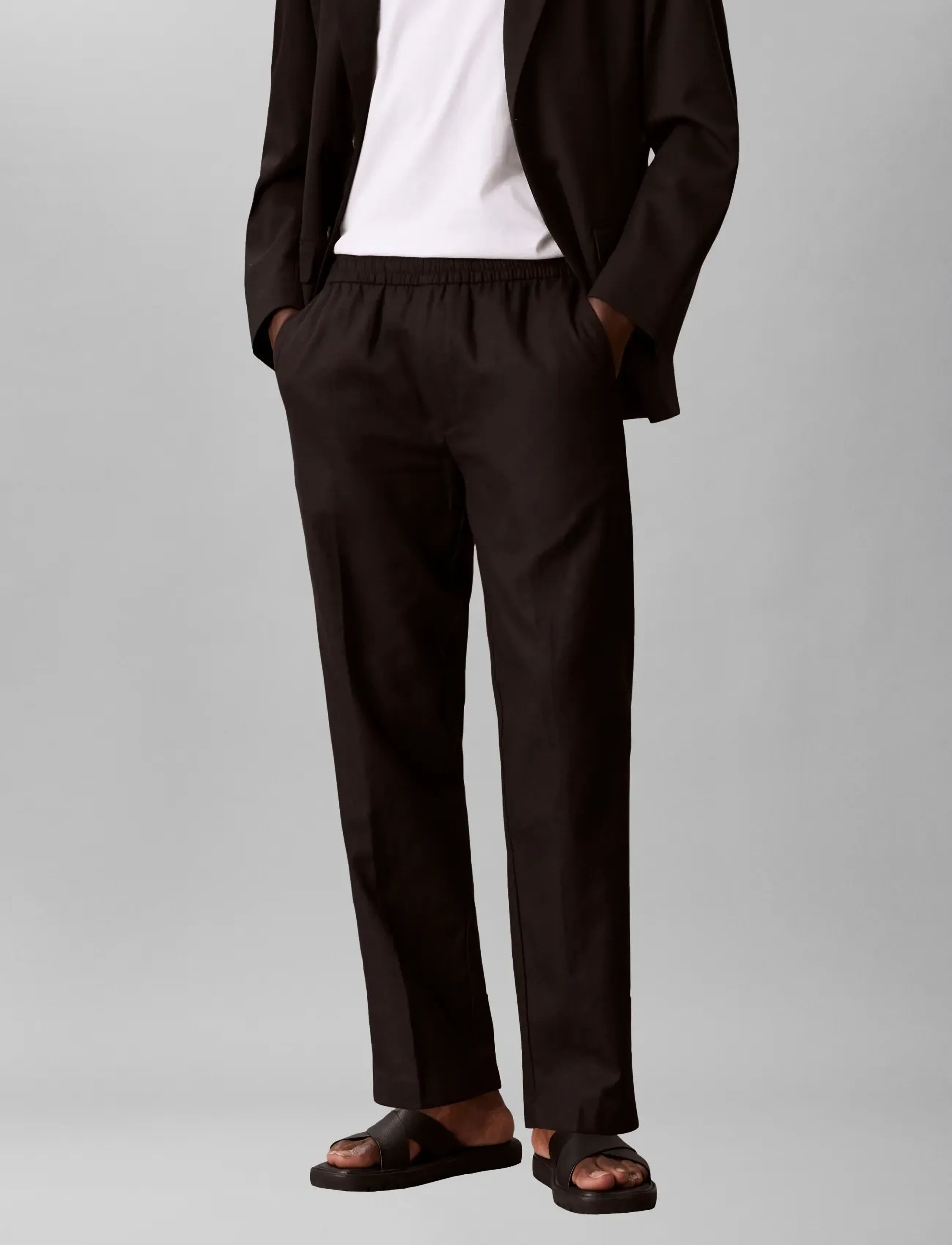 Calvin Klein - STRAIGHT LINEN PULL ON PANT - herbstliche kleidung - black - 4