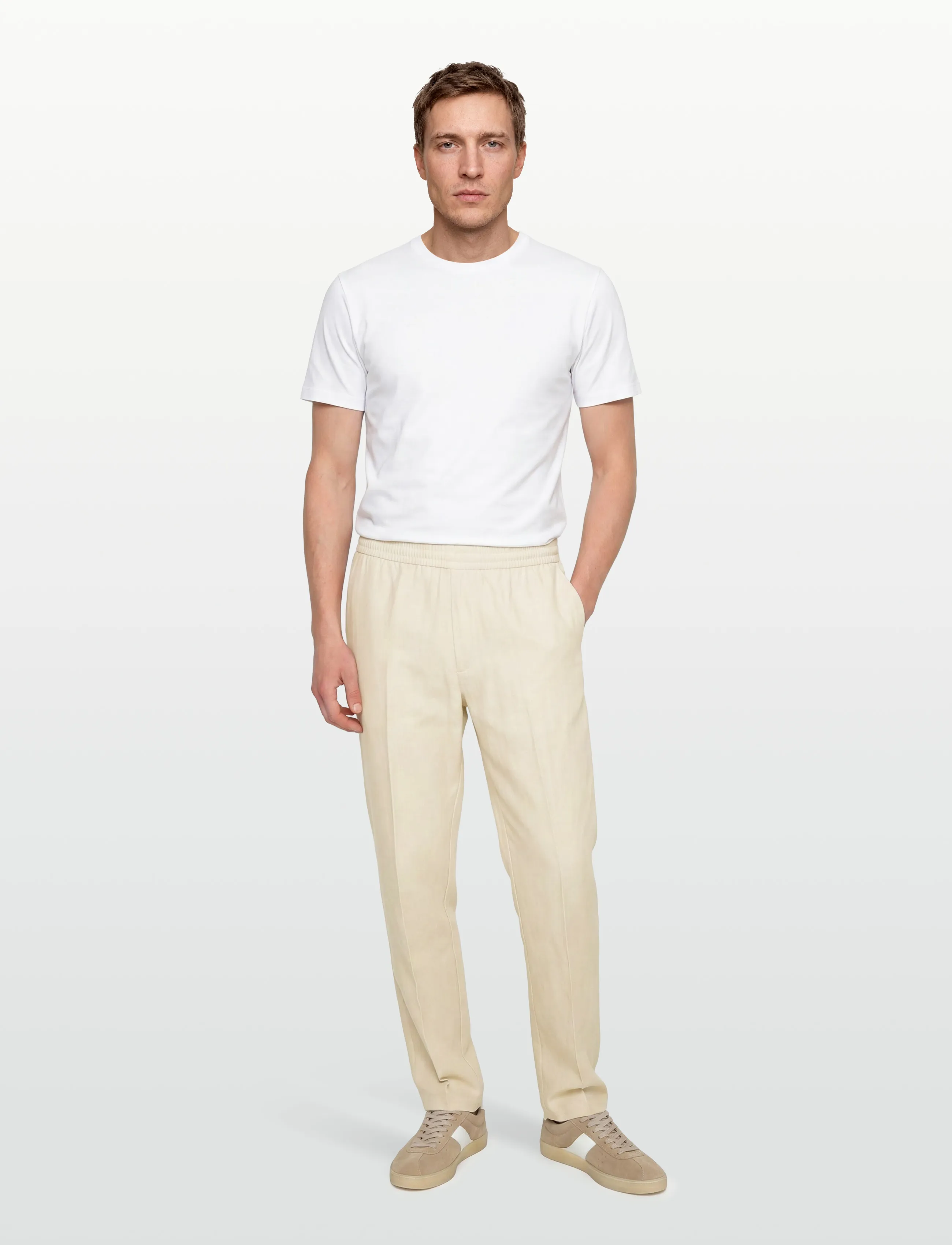 Calvin Klein Straight Linen Pull On Pant, L, Trousers, Beige - Männerswear