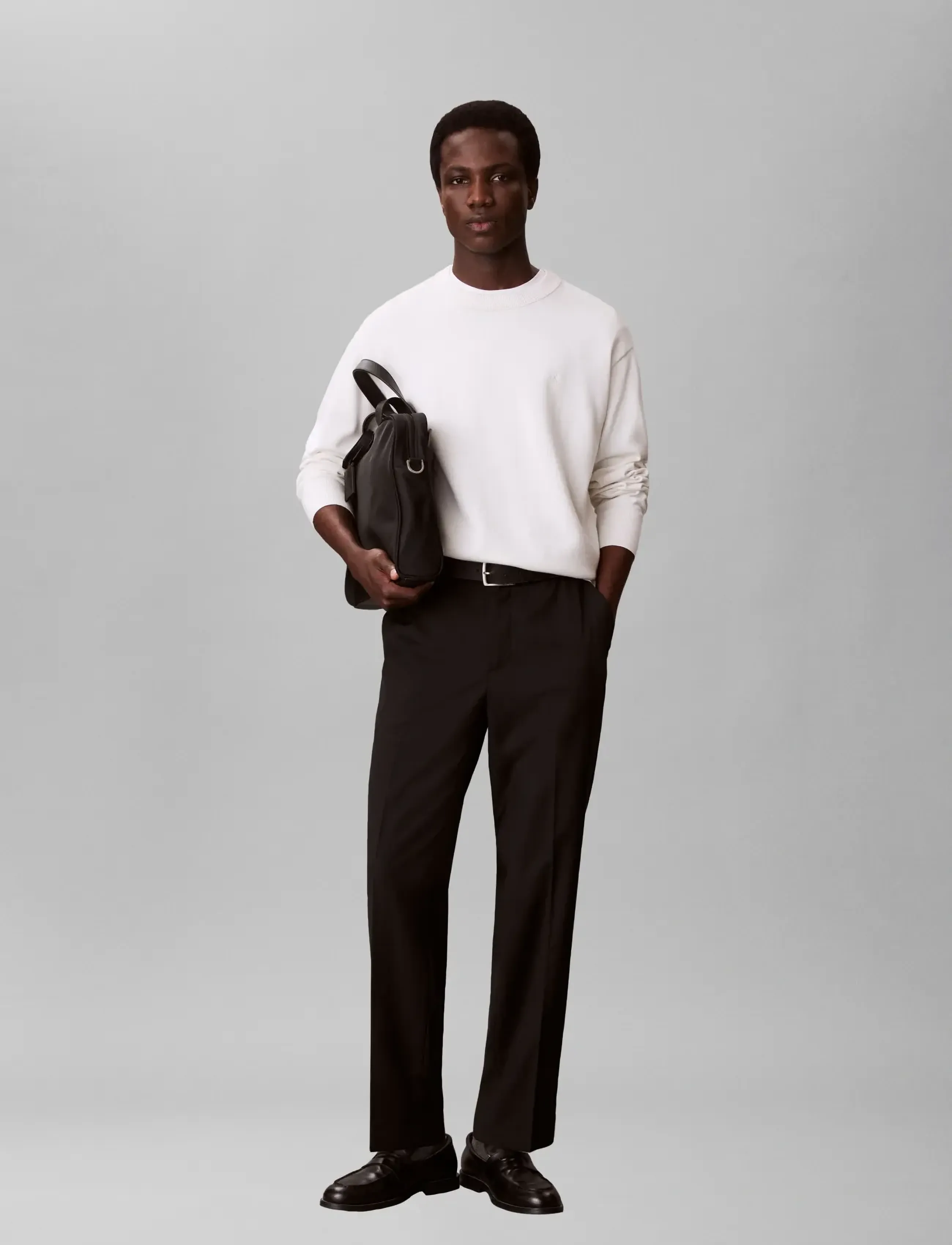 Calvin Klein TAPERED TRAVEL TWILL WOOL TROUSE - Spodnie - BLACK / black