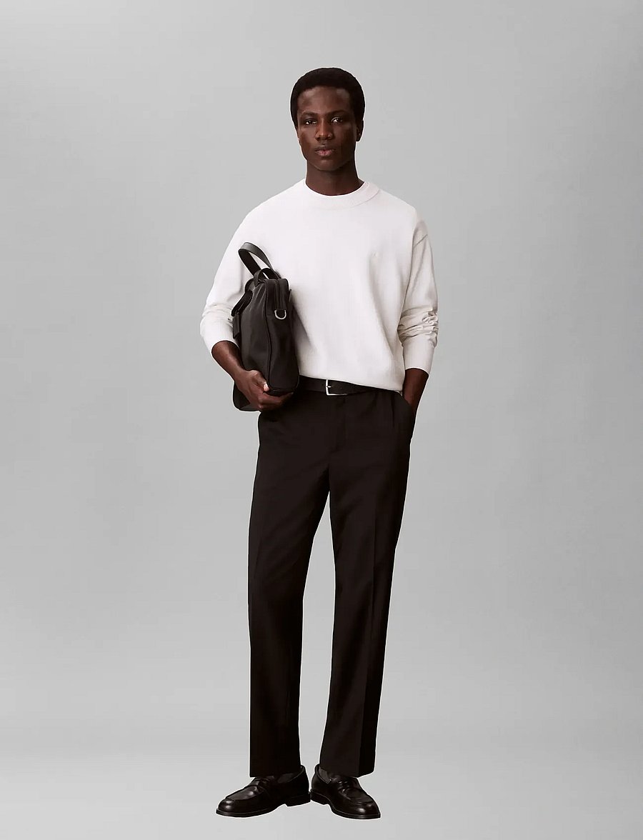 Calvin Klein - TAPERED TRAVEL TWILL WOOL TROUSE - casual bukser - black - 0
