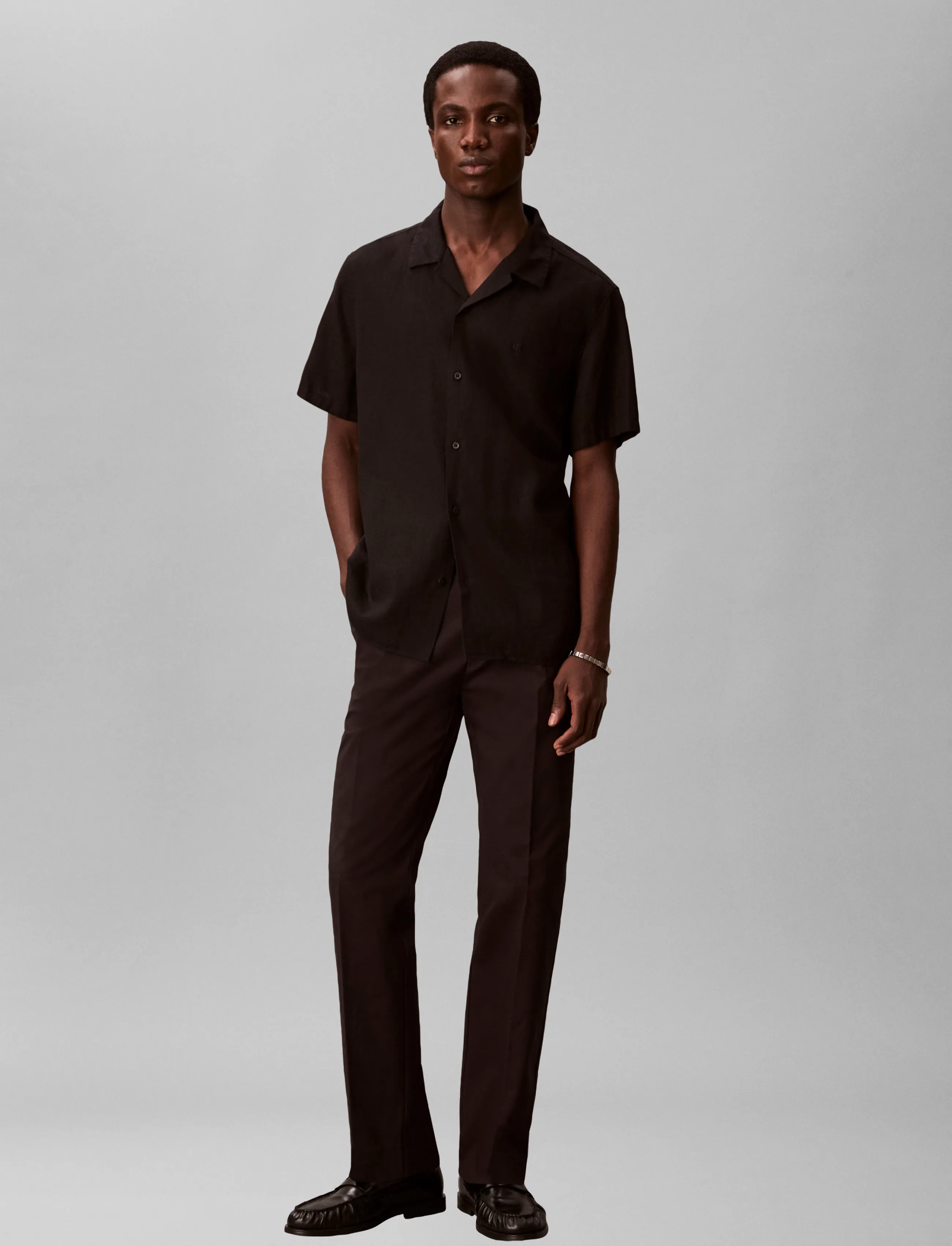 Calvin Klein STRAIGHT PLEATED SATEEN CHINO - Inspiration - BLACK / black