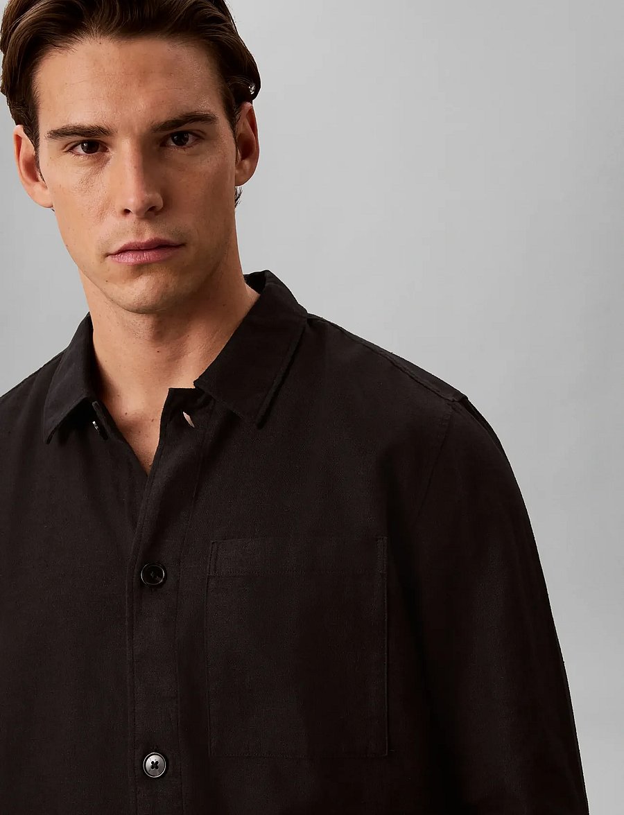 Calvin Klein - LS LINEN EASY OVERSHIRT - shoppa efter tillfälle - black - 3