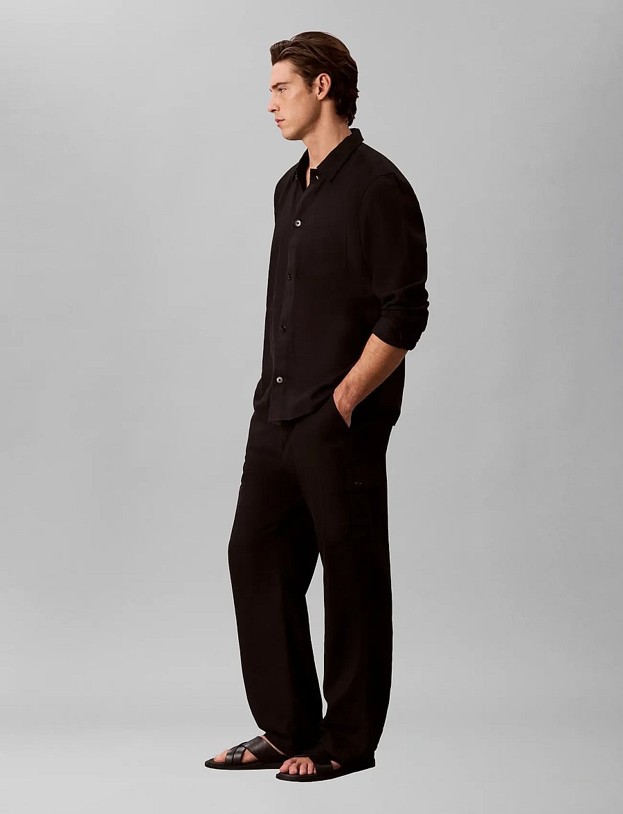 Calvin Klein - LS LINEN EASY OVERSHIRT - shoppa efter tillfälle - black - 4