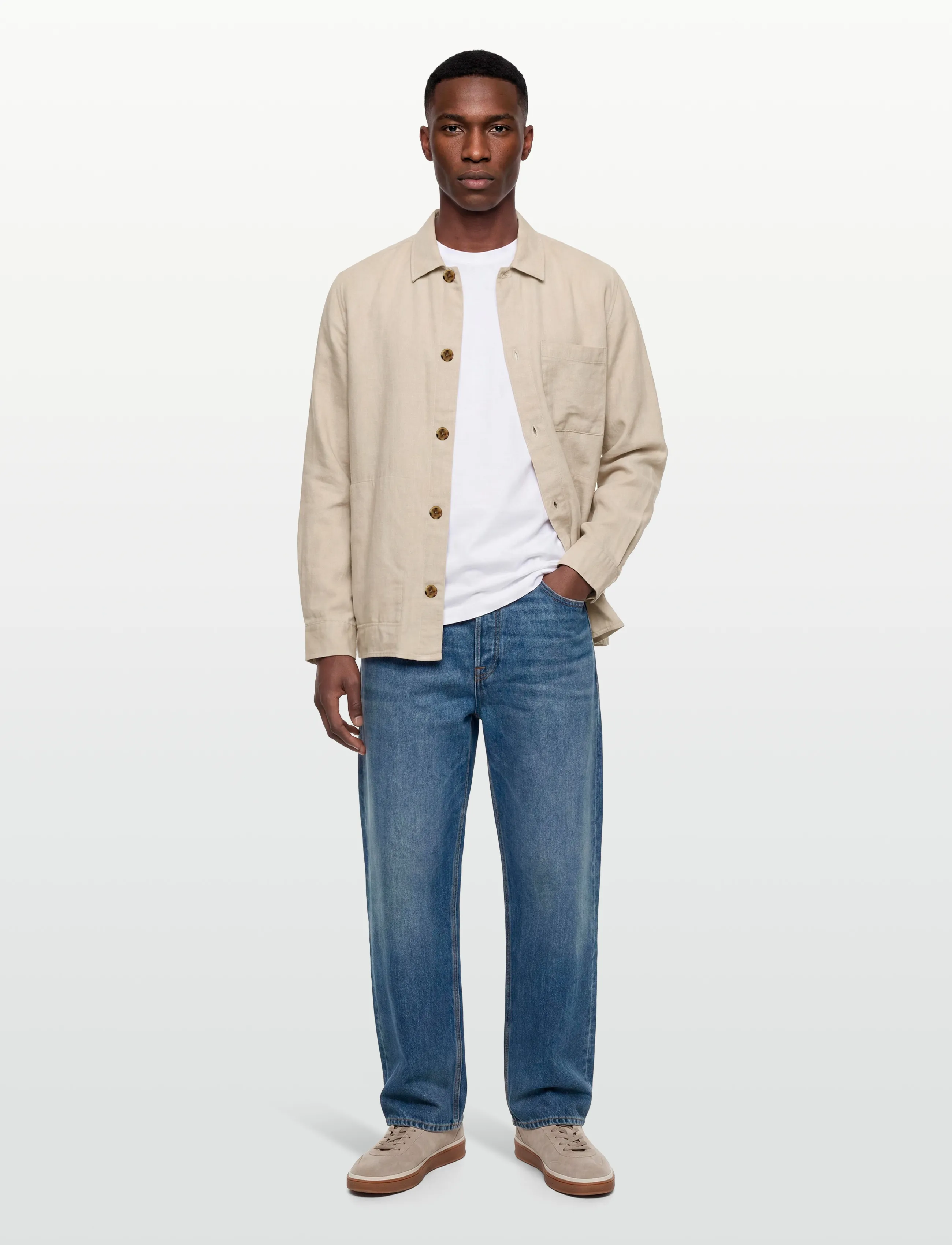 Calvin Klein Ls Linen Easy Overshirt, XL, Oberteile, Creme - Overshirts, Männerswear
