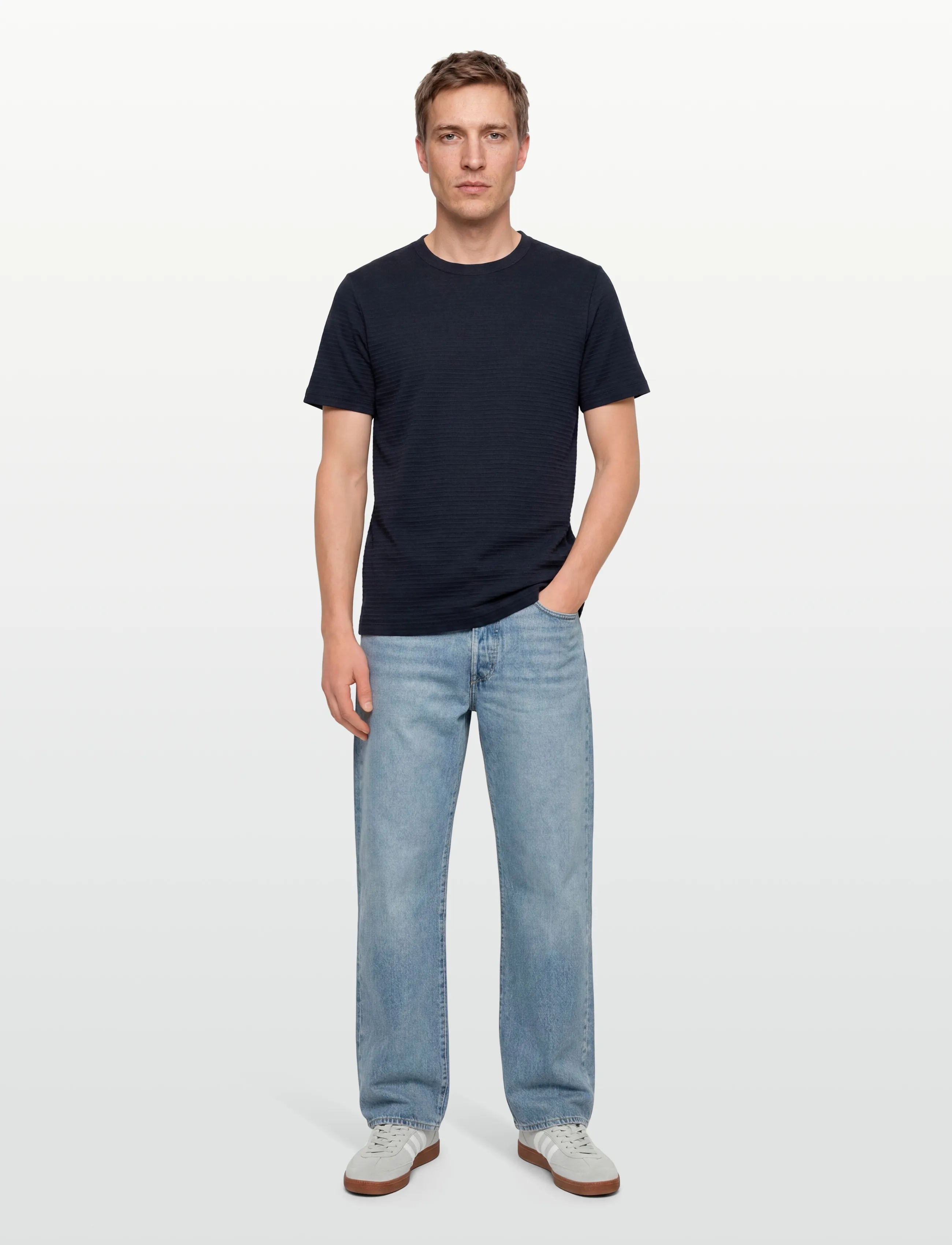 Calvin Klein SS TEXTURED STRIPE CREWNK TEE - Kurzärmelig - DARK SAPPHIRE / navy