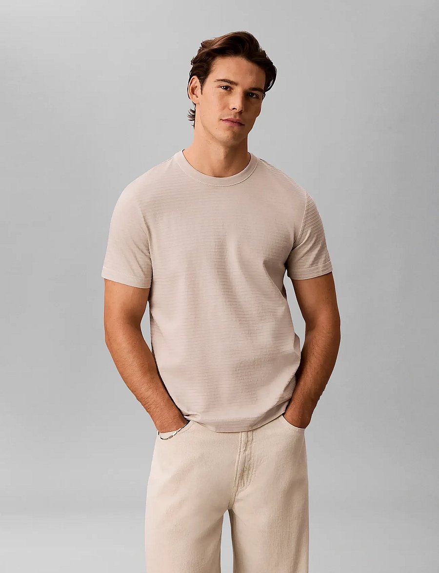 Calvin Klein - SS TEXTURED STRIPE CREWNK TEE - short-sleeved t-shirts - moonstruck - 0