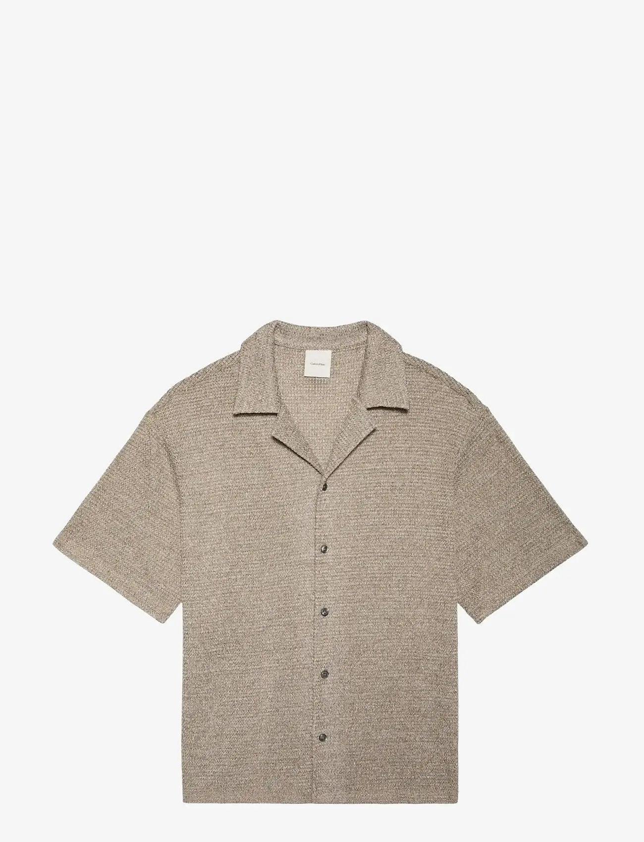 Calvin Klein - SS MESH CAMP COLLAR BUTTON FRONT - short-sleeved shirts - roasted cashew - 1