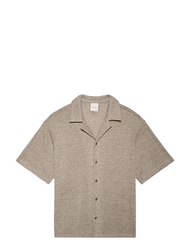 Calvin Klein - SS MESH CAMP COLLAR BUTTON FRONT - lyhythihaiset kauluspaidat - roasted cashew - 1
