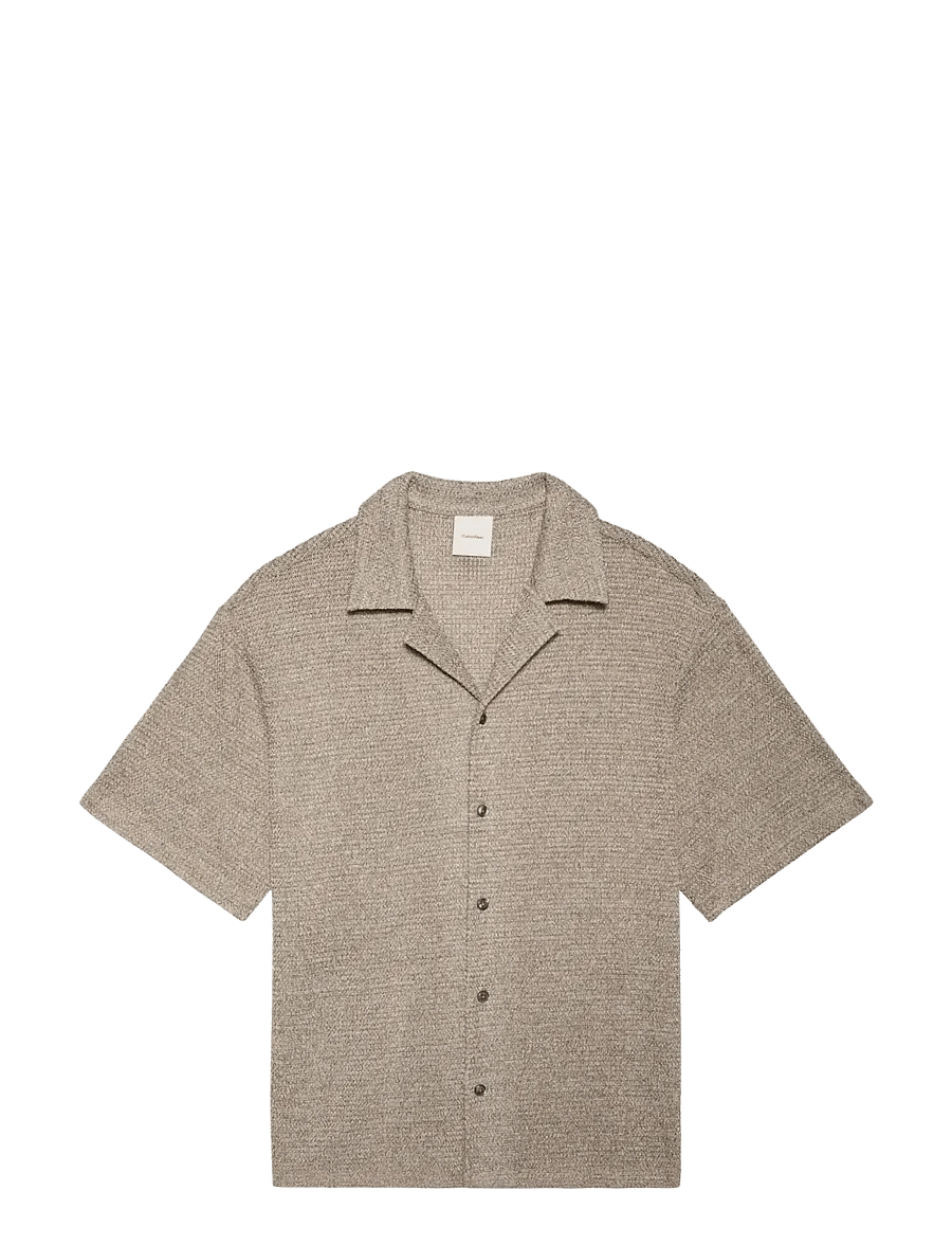 Calvin Klein - SS MESH CAMP COLLAR BUTTON FRONT - lühikeste varrukatega särgid - roasted cashew - 1