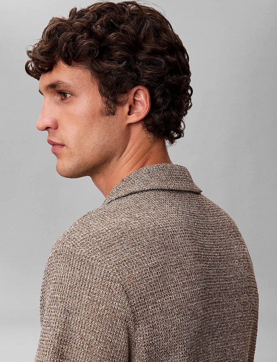 Calvin Klein - SS MESH CAMP COLLAR BUTTON FRONT - lühikeste varrukatega särgid - roasted cashew - 4