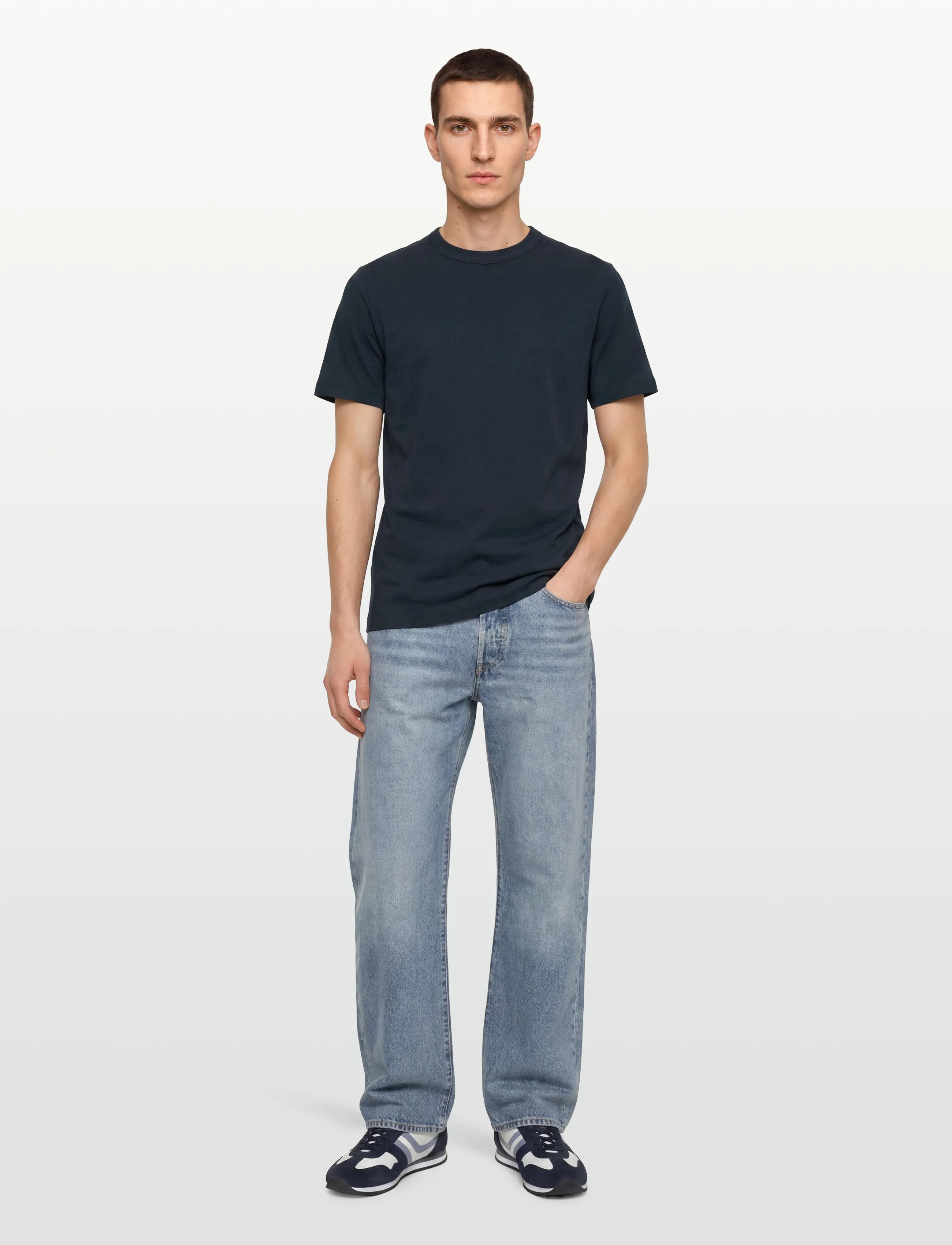 Calvin Klein SS LINEN BLEND CREWNK TEE - Midsommar - DARK SAPPHIRE / navy