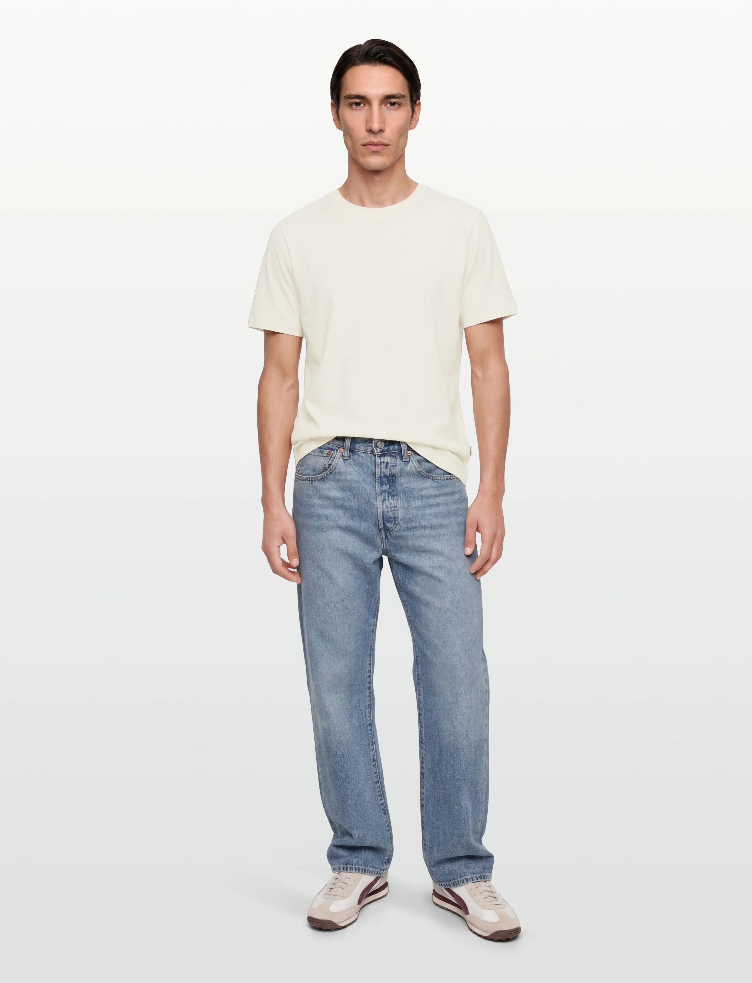 Calvin Klein SS LINEN BLEND CREWNK TEE - T-Shirts - TOFU / cream