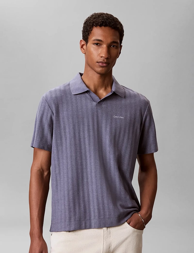 Calvin Klein - SS EASY VERTICAL STRIPE TEXTURED - kortärmade pikéer - blue nomad - 0