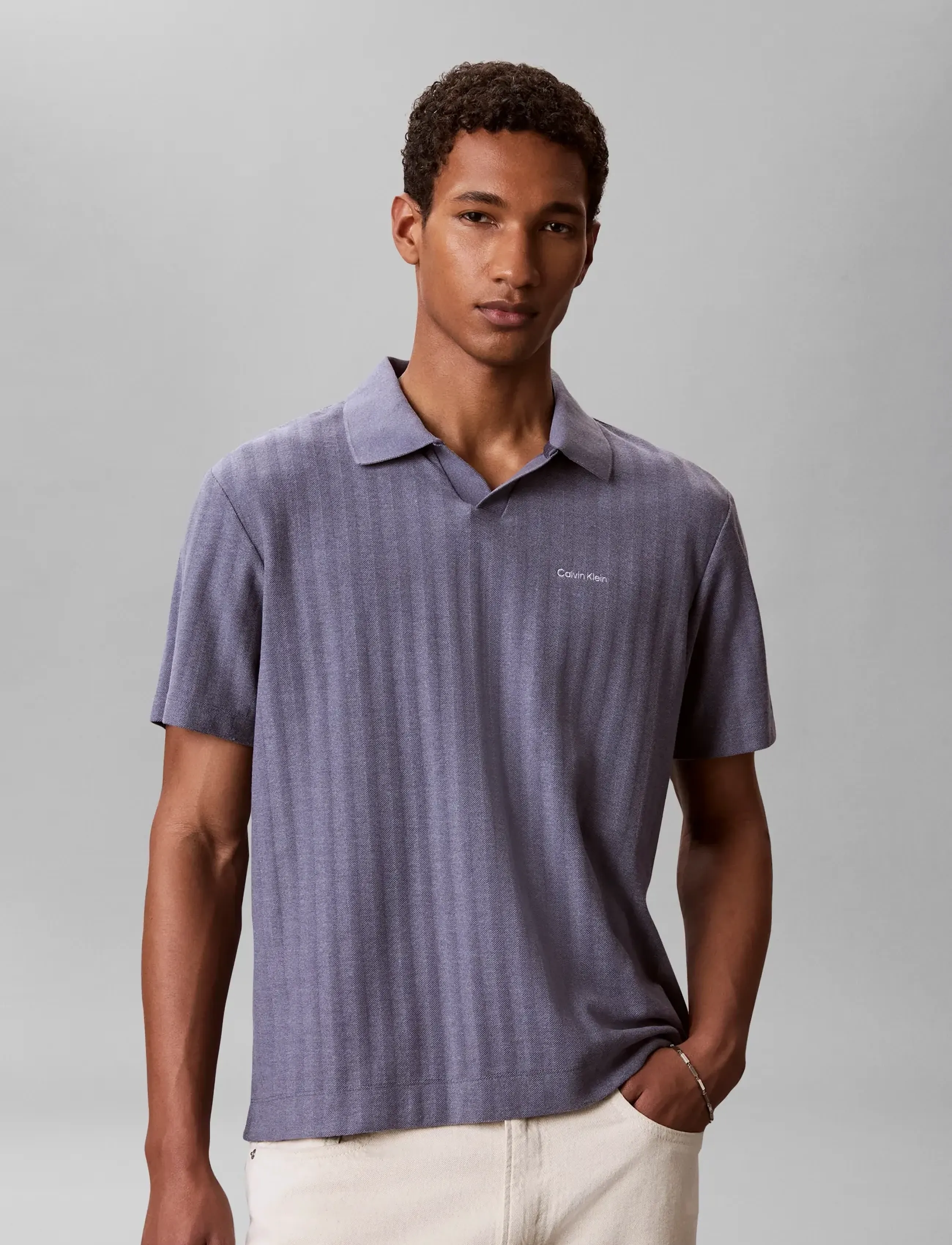 Calvin Klein - SS EASY VERTICAL STRIPE TEXTURED - short-sleeved polos - blue nomad - 0