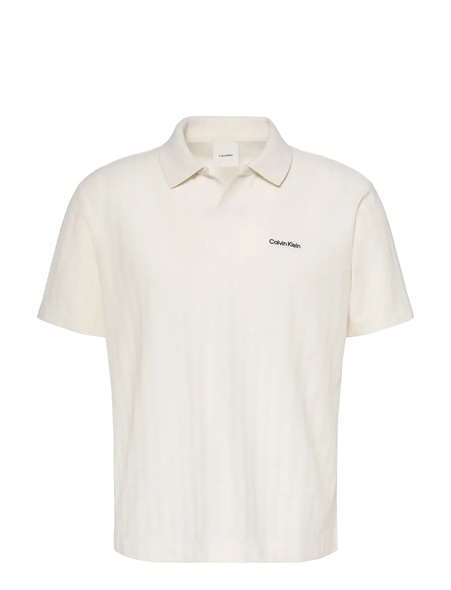 Calvin Klein - SS EASY VERTICAL STRIPE TEXTURED - short-sleeved polos - tofu - 1