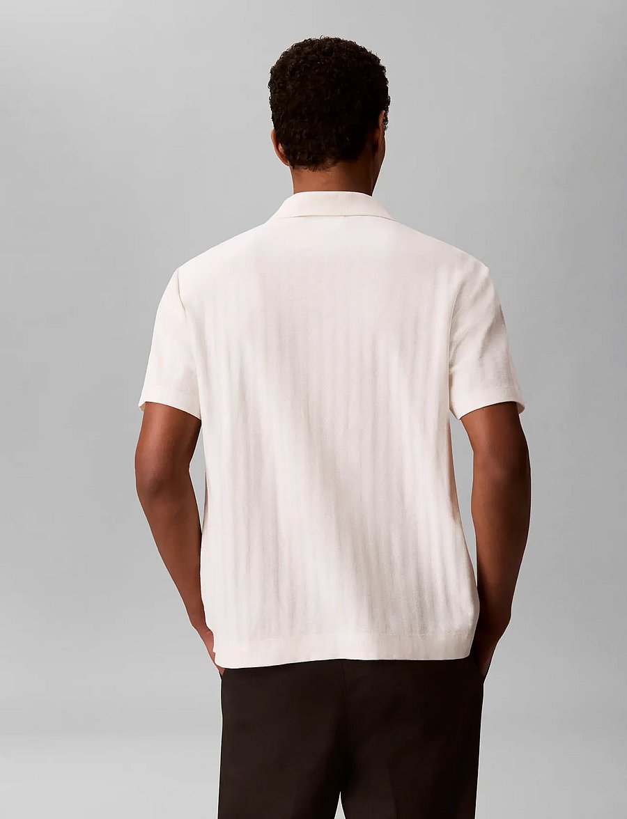 Calvin Klein - SS EASY VERTICAL STRIPE TEXTURED - short-sleeved polos - tofu - 2