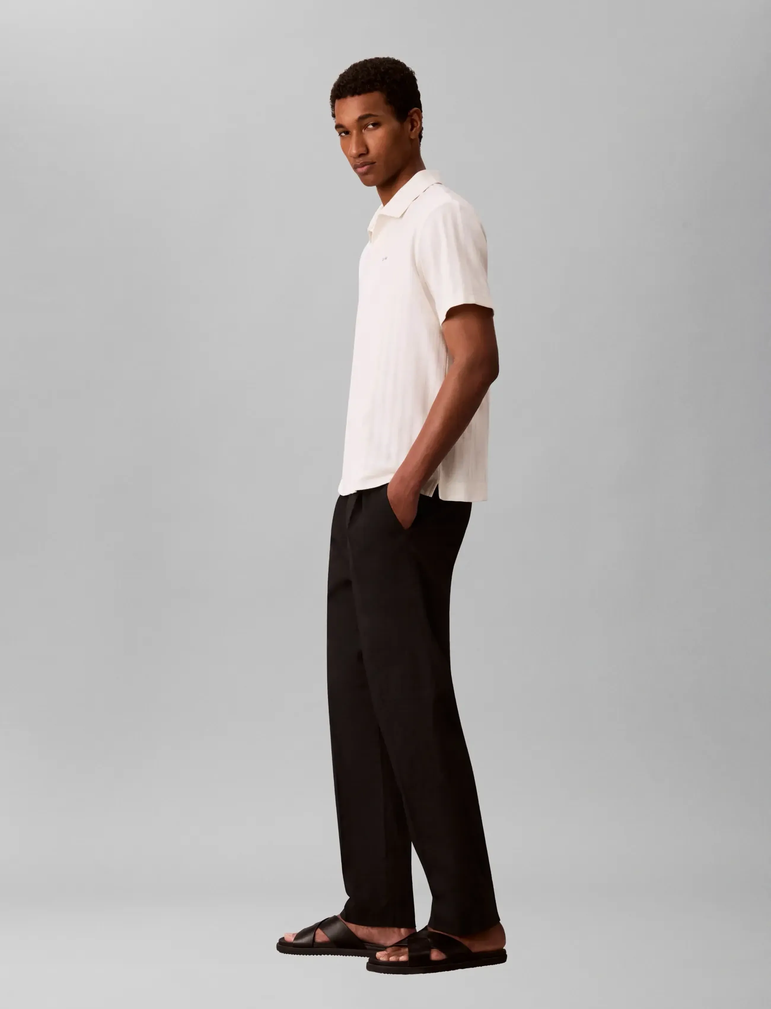 Calvin Klein - SS EASY VERTICAL STRIPE TEXTURED - short-sleeved polos - tofu - 3