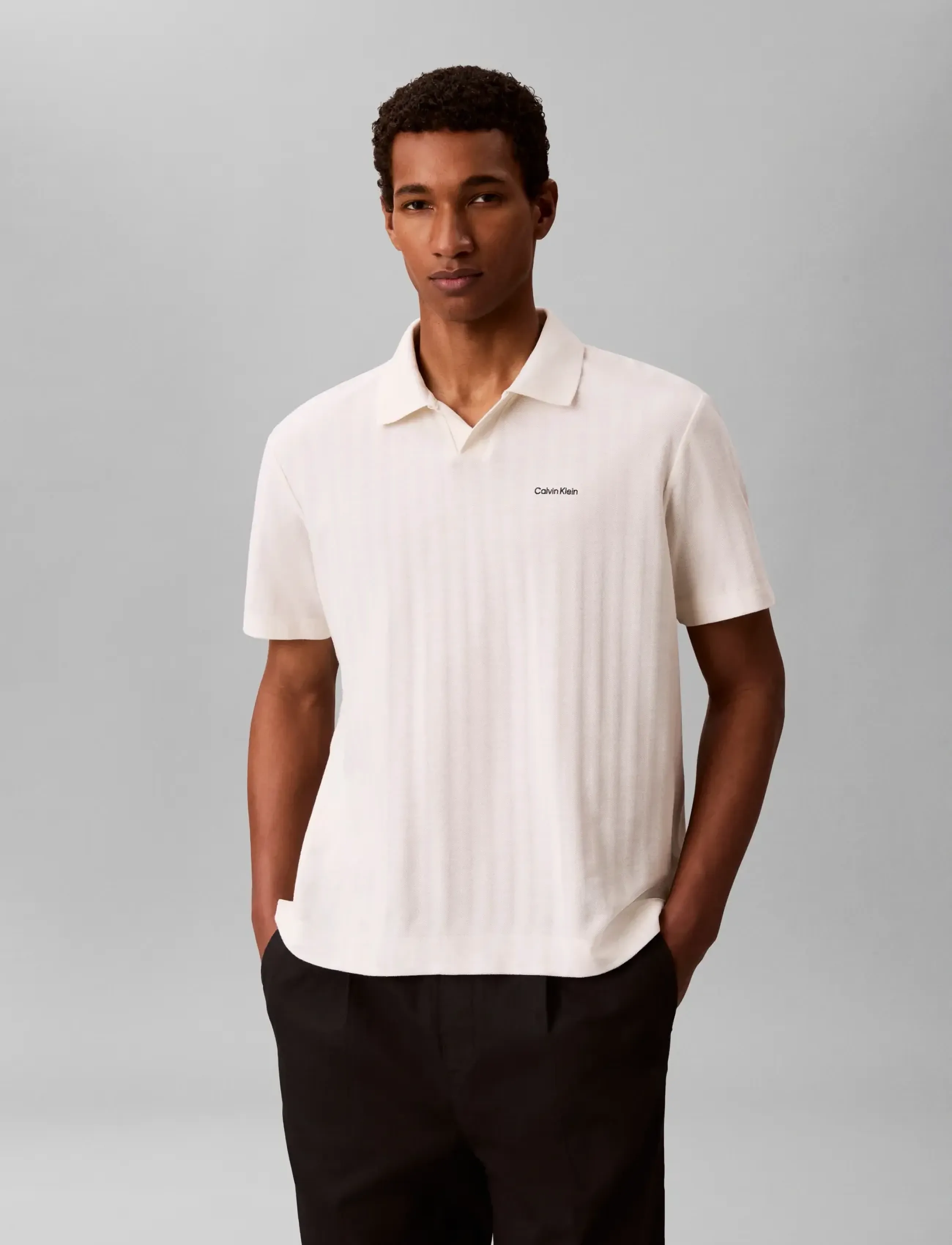 Calvin Klein SS EASY VERTICAL STRIPE TEXTURED - Nach Stil kaufen - TOFU / cream