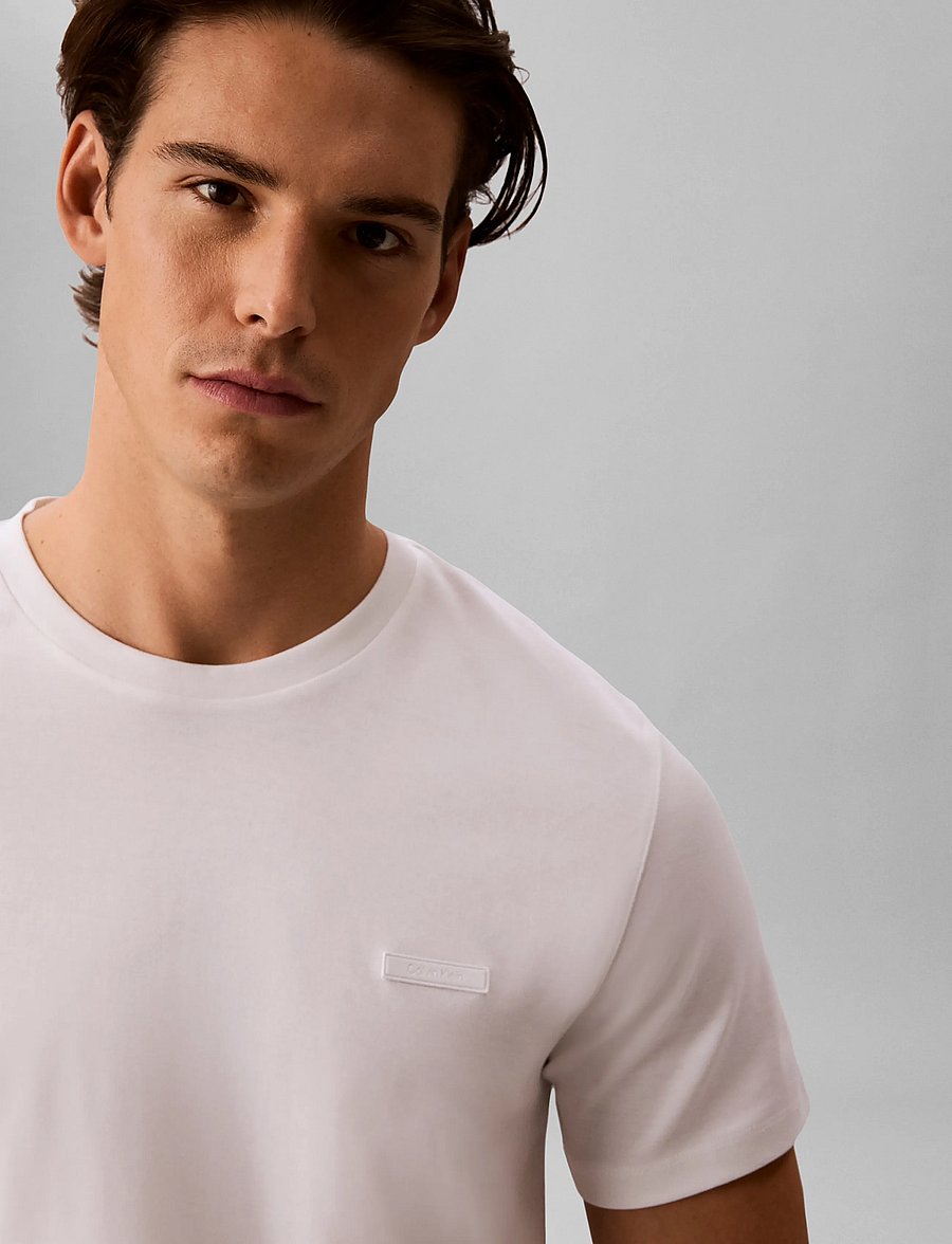 Calvin Klein - SS SLIM SUPIMA LOGO PATCH TEE - kortärmade t-shirts - bright white - 4