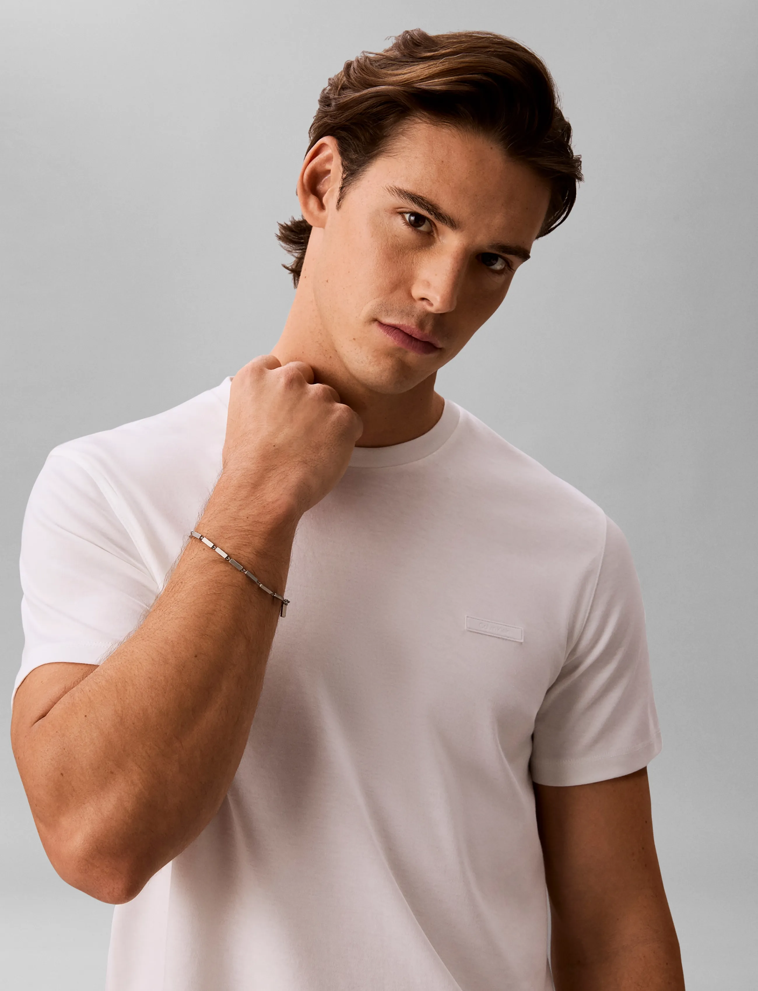 Calvin Klein - SS SLIM SUPIMA LOGO PATCH TEE - kortærmede t-shirts - bright white - 5