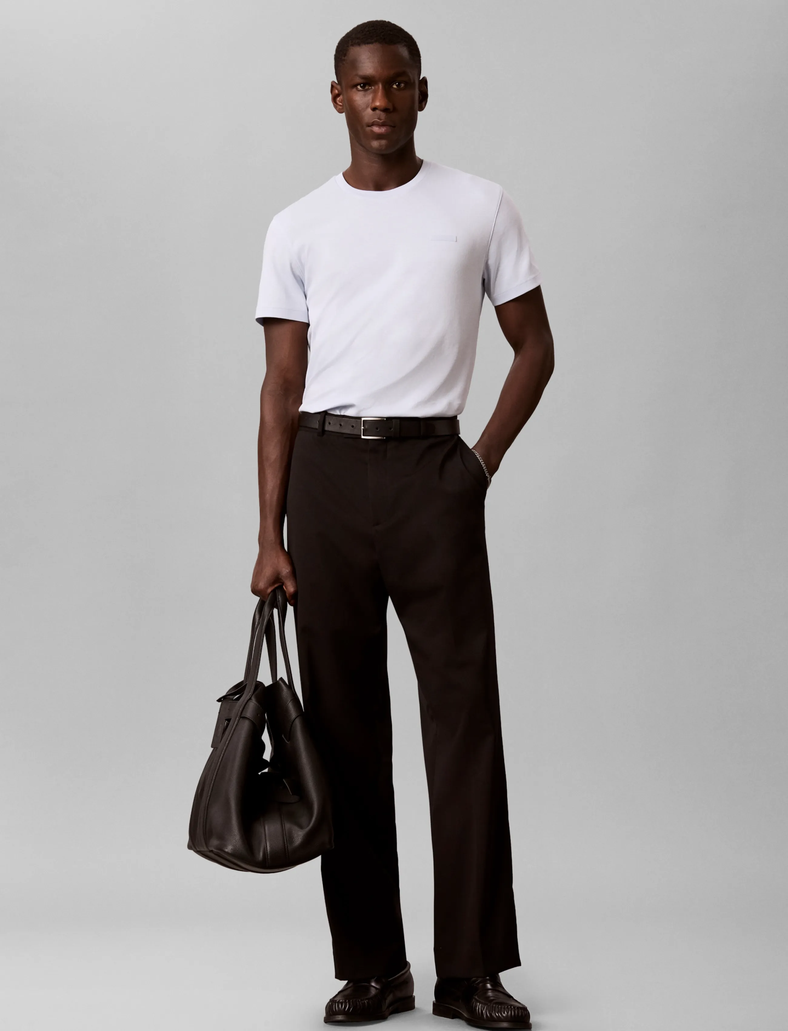 Calvin Klein SS SLIM SUPIMA LOGO PATCH TEE - T-Shirts - PLEIN AIR / white