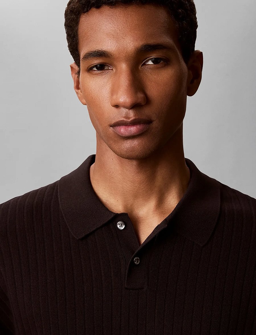 Calvin Klein - SS LIGHTWEIGHT PATTERN POLO SWTR - short-sleeved polos - black - 2