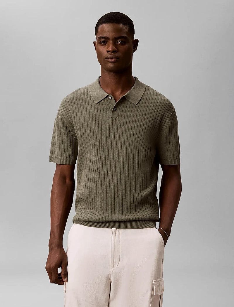 Calvin Klein - SS LIGHTWEIGHT PATTERN POLO SWTR - short-sleeved polos - dusty olive - 0