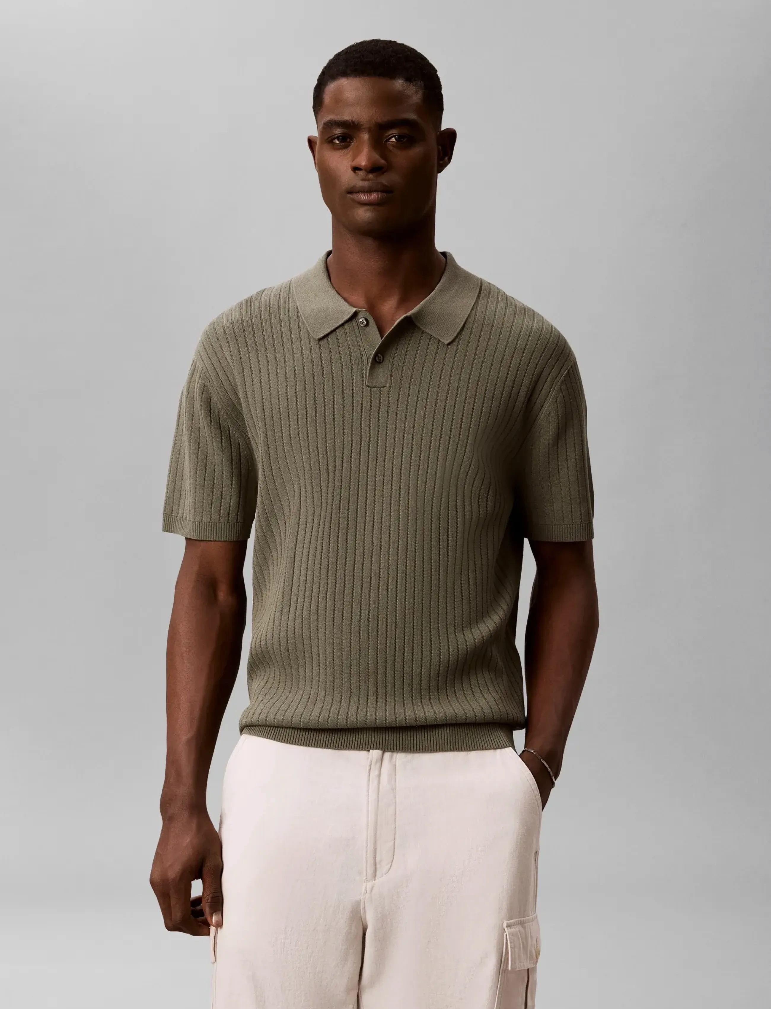 Calvin Klein SS LIGHTWEIGHT PATTERN POLO SWTR - Pikéer - DUSTY OLIVE / khaki/green