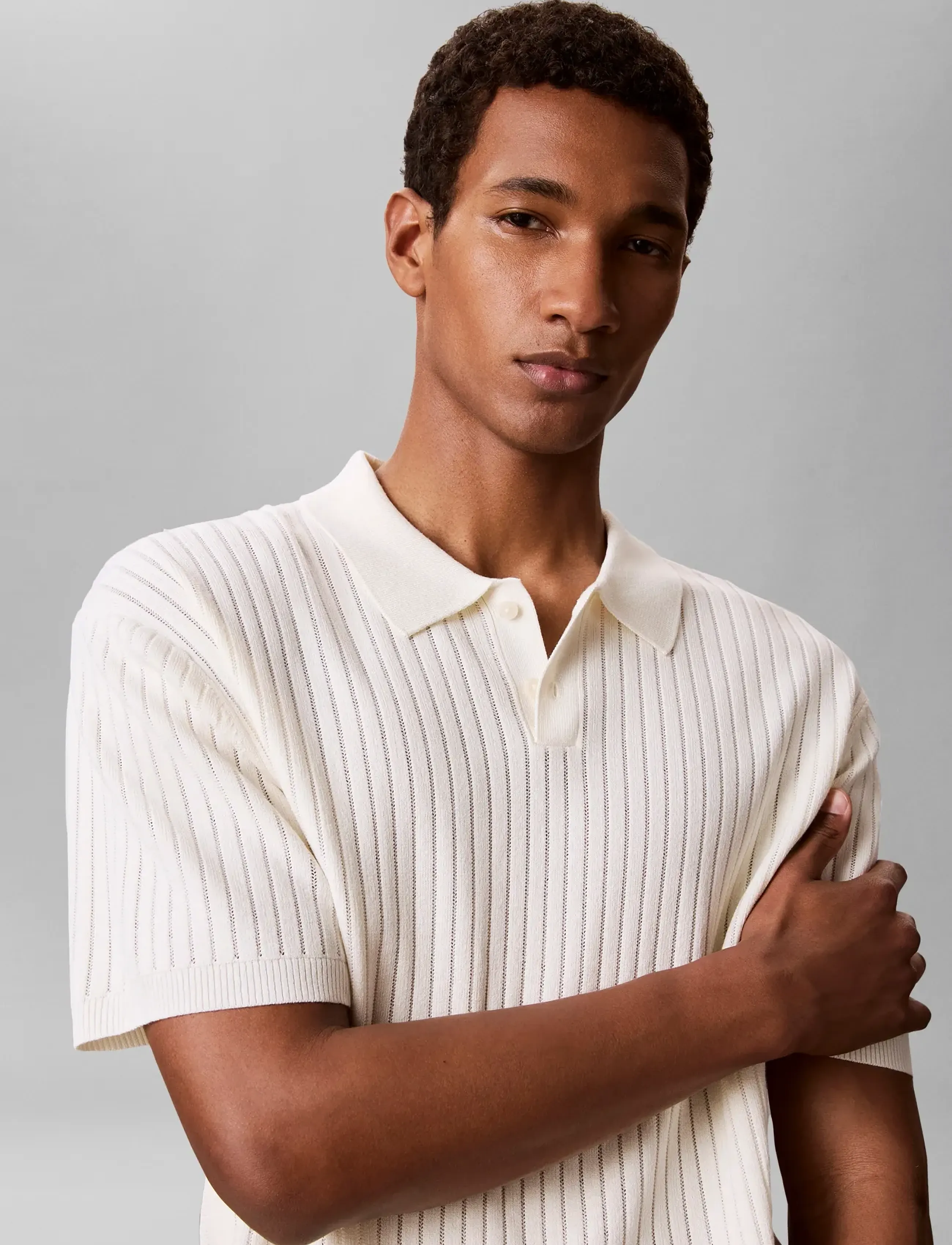 Calvin Klein - SS LIGHTWEIGHT PATTERN POLO SWTR - short-sleeved polos - tofu - 3