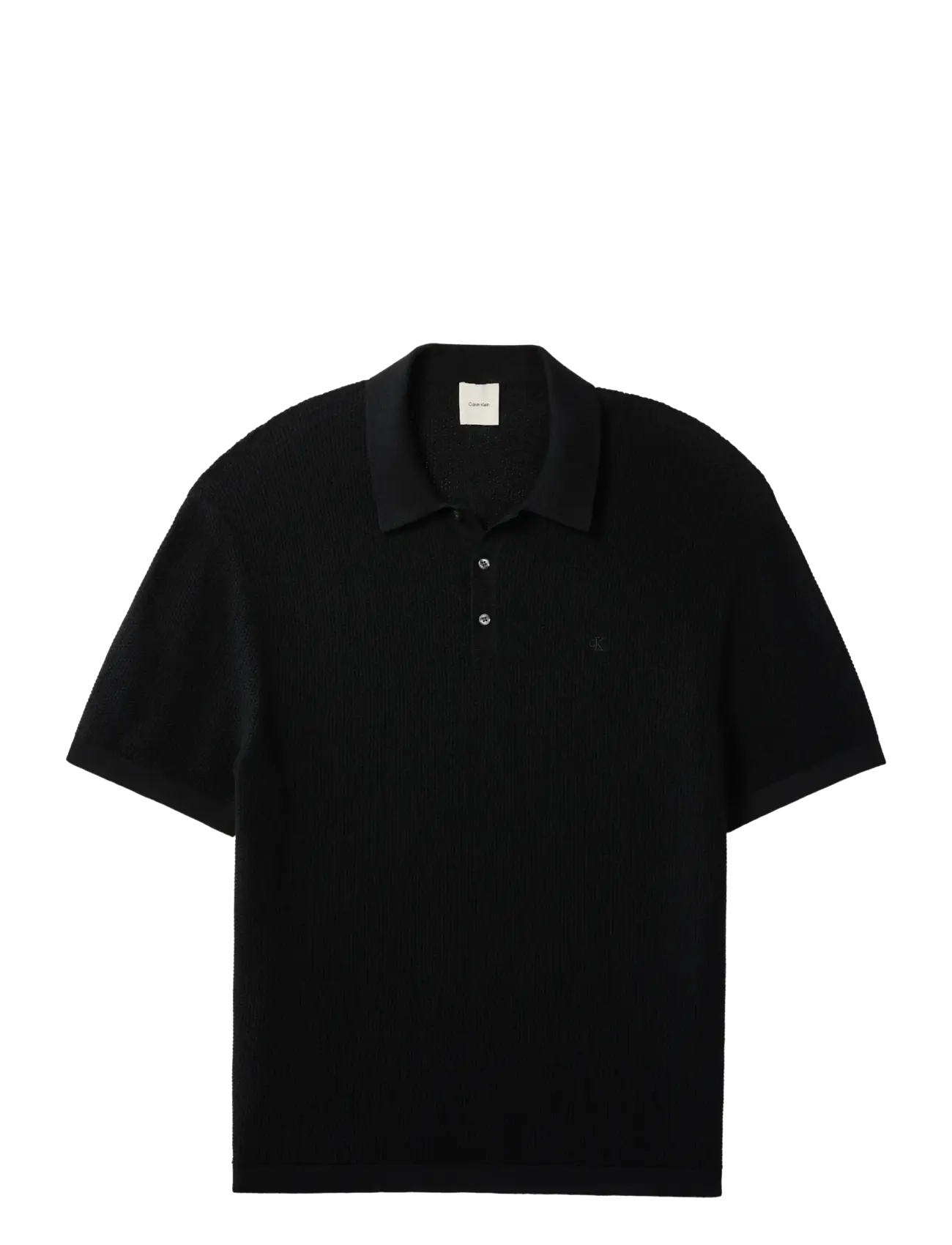 Calvin Klein SS TEXTURED COTTON POLO SWEATER - Riided - BLACK / black