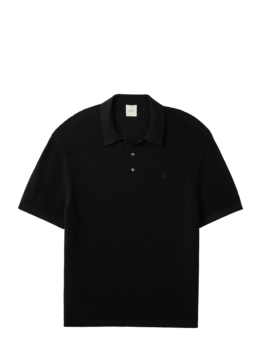 Calvin Klein - SS TEXTURED COTTON POLO SWEATER - polostrik - black - 1