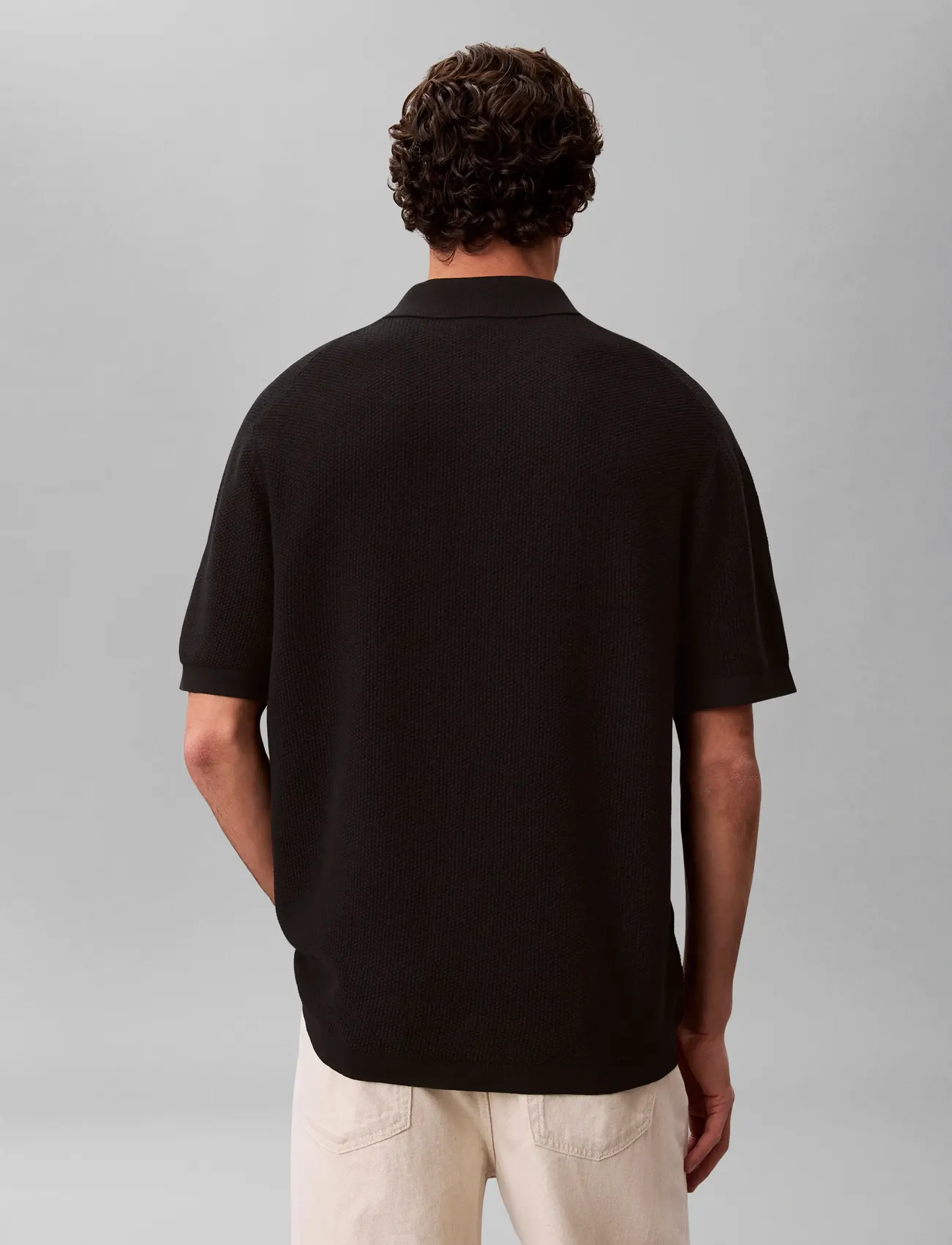 Calvin Klein - SS TEXTURED COTTON POLO SWEATER - polostrik - black - 2