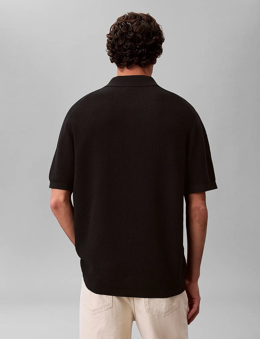Calvin Klein - SS TEXTURED COTTON POLO SWEATER - polostrik - black - 2