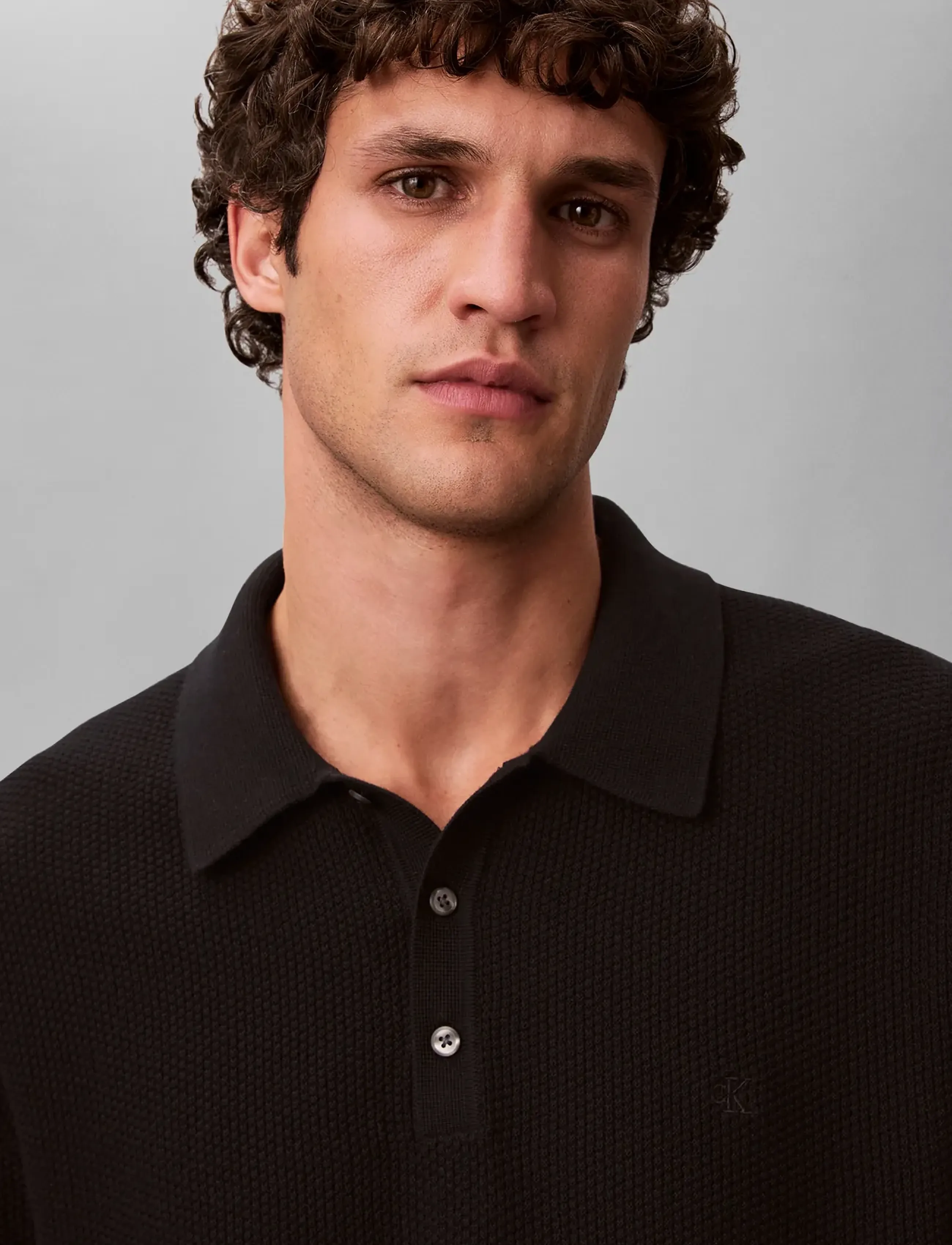 Calvin Klein - SS TEXTURED COTTON POLO SWEATER - polostrik - black - 3