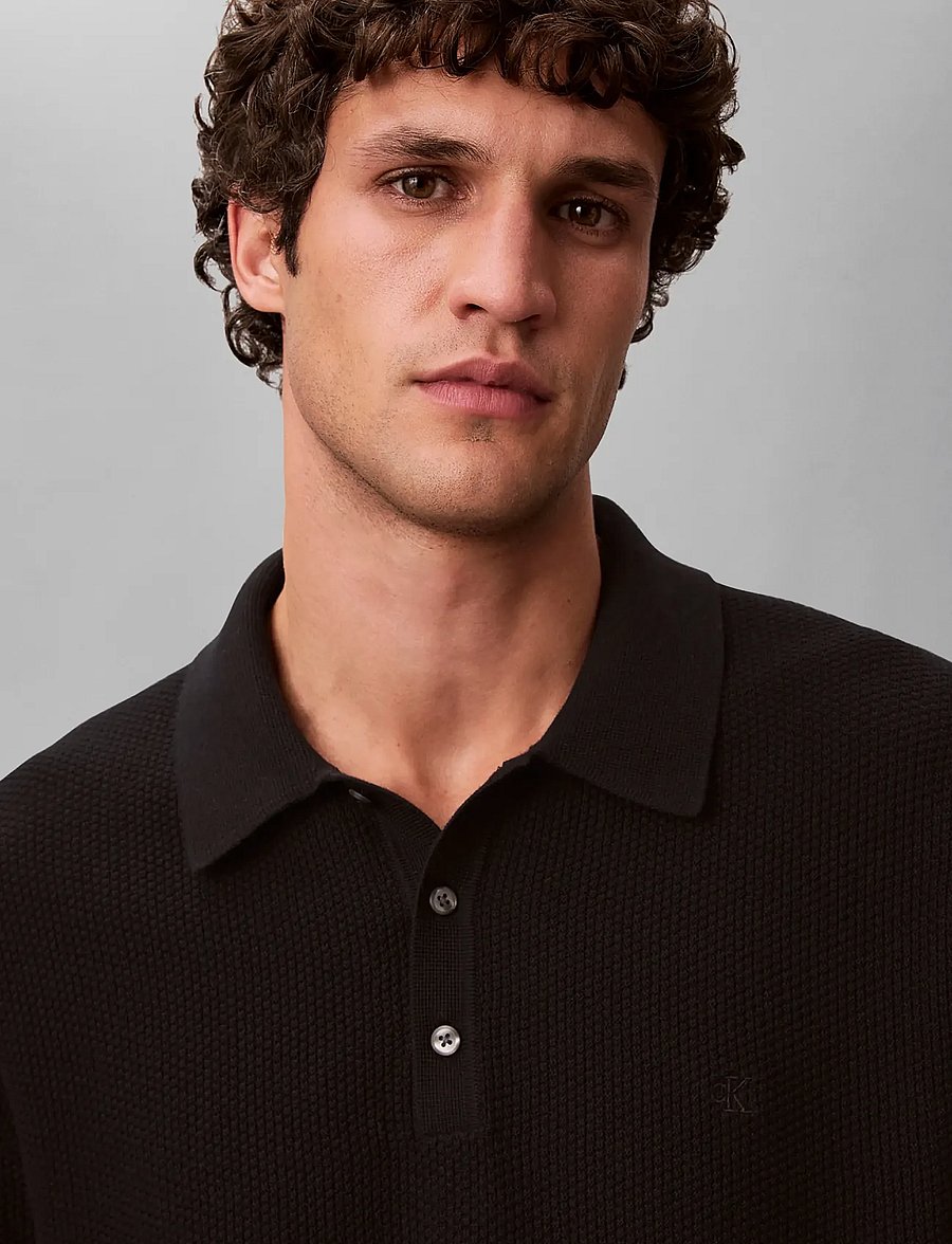 Calvin Klein - SS TEXTURED COTTON POLO SWEATER - polostrik - black - 3