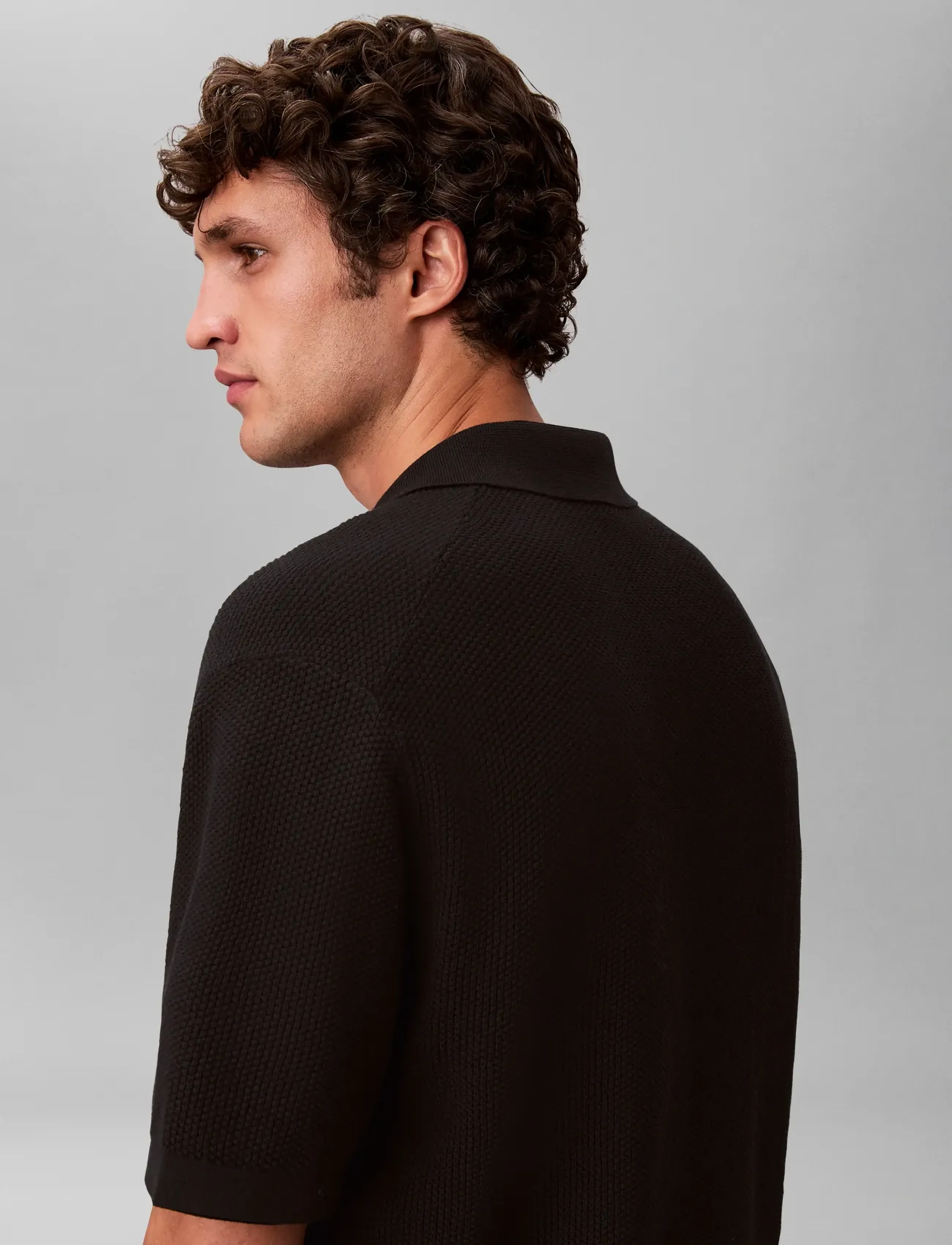 Calvin Klein - SS TEXTURED COTTON POLO SWEATER - polostrik - black - 4