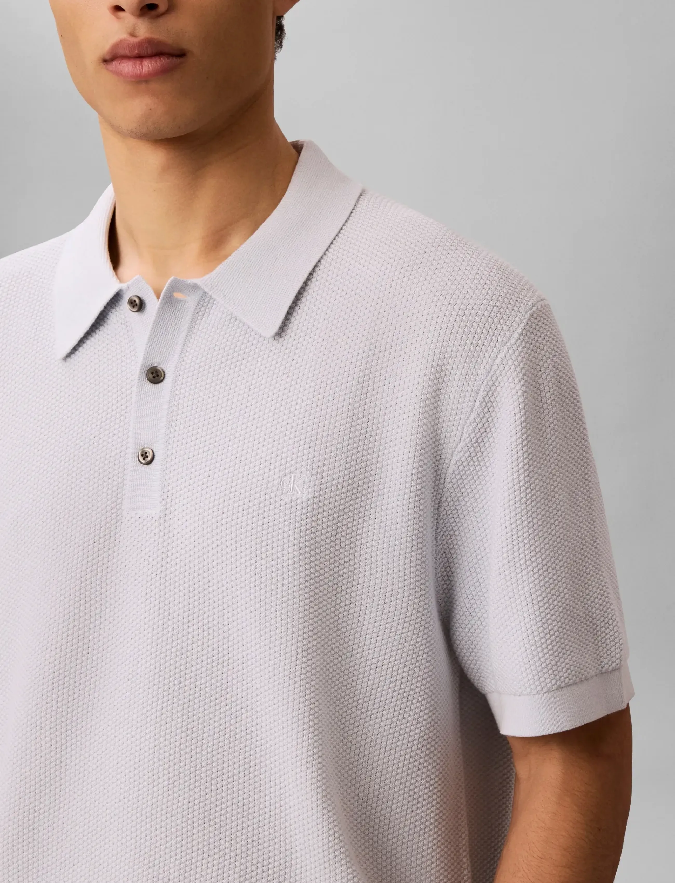 Calvin Klein - SS TEXTURED COTTON POLO SWEATER - polostrik - plein air - 3
