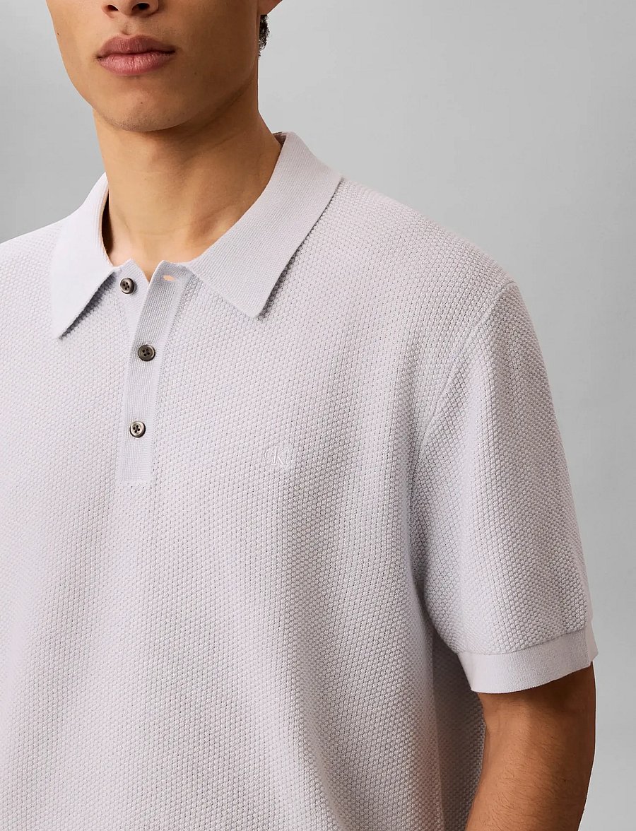 Calvin Klein - SS TEXTURED COTTON POLO SWEATER - polostrik - plein air - 3