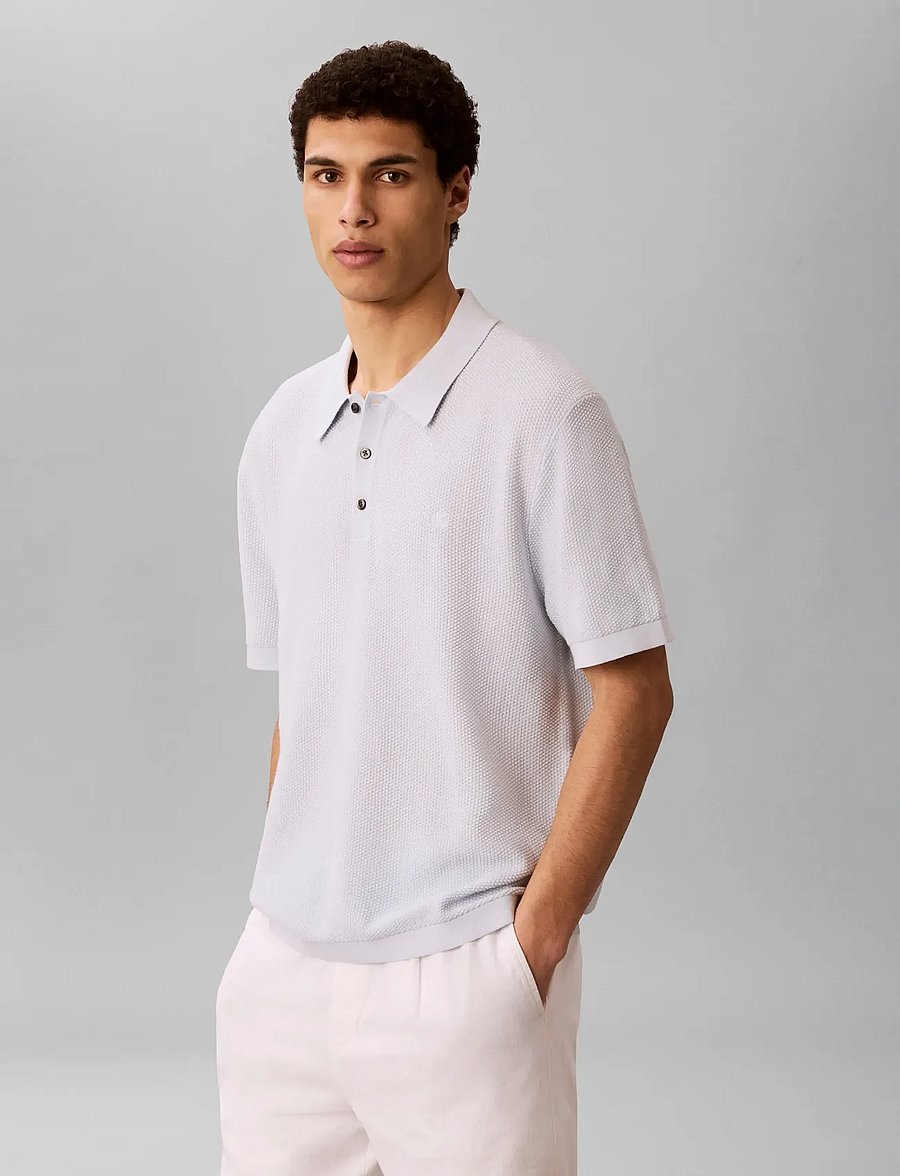 Calvin Klein - SS TEXTURED COTTON POLO SWEATER - polostrik - plein air - 4
