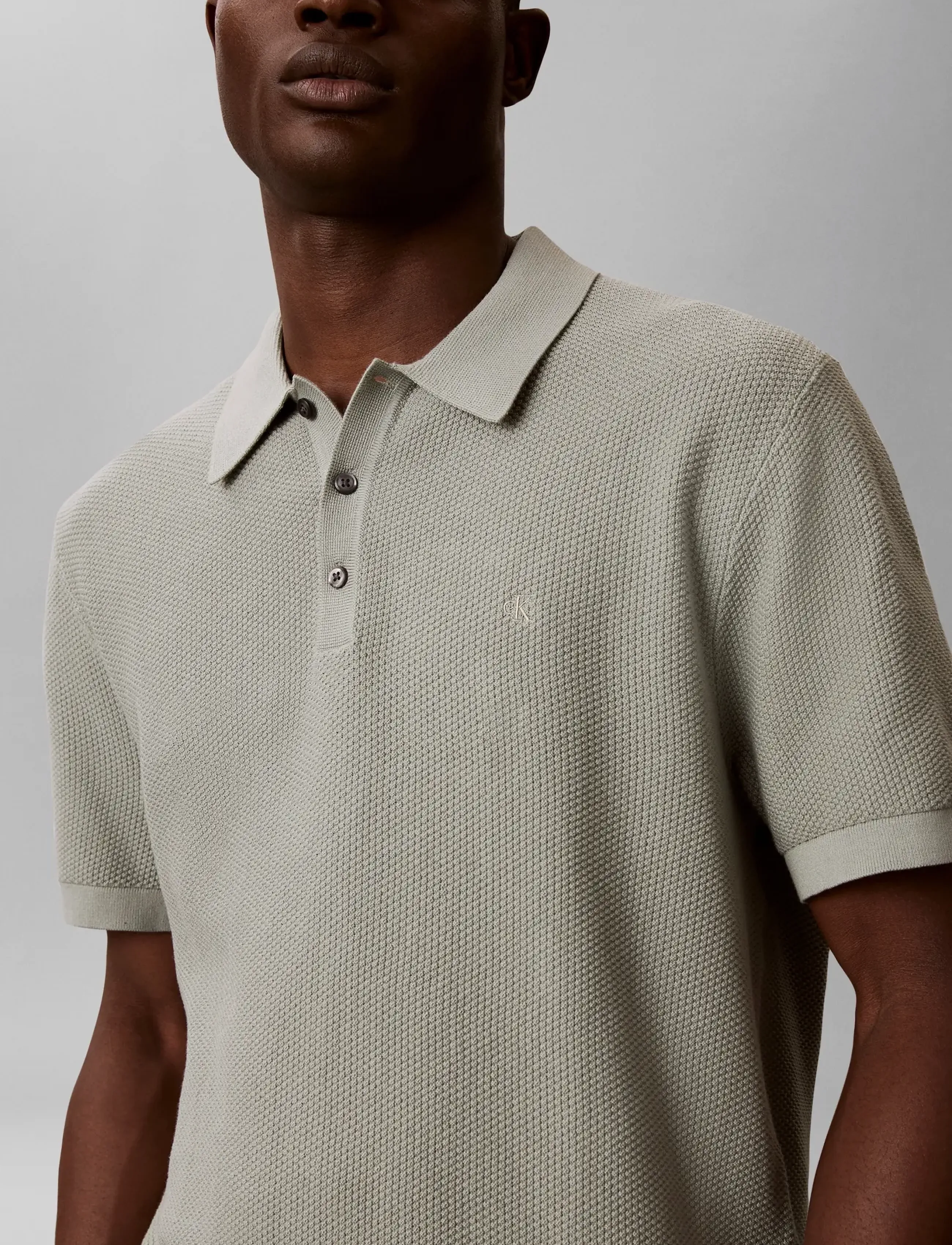 Calvin Klein - SS TEXTURED COTTON POLO SWEATER - polostrik - shadow - 4
